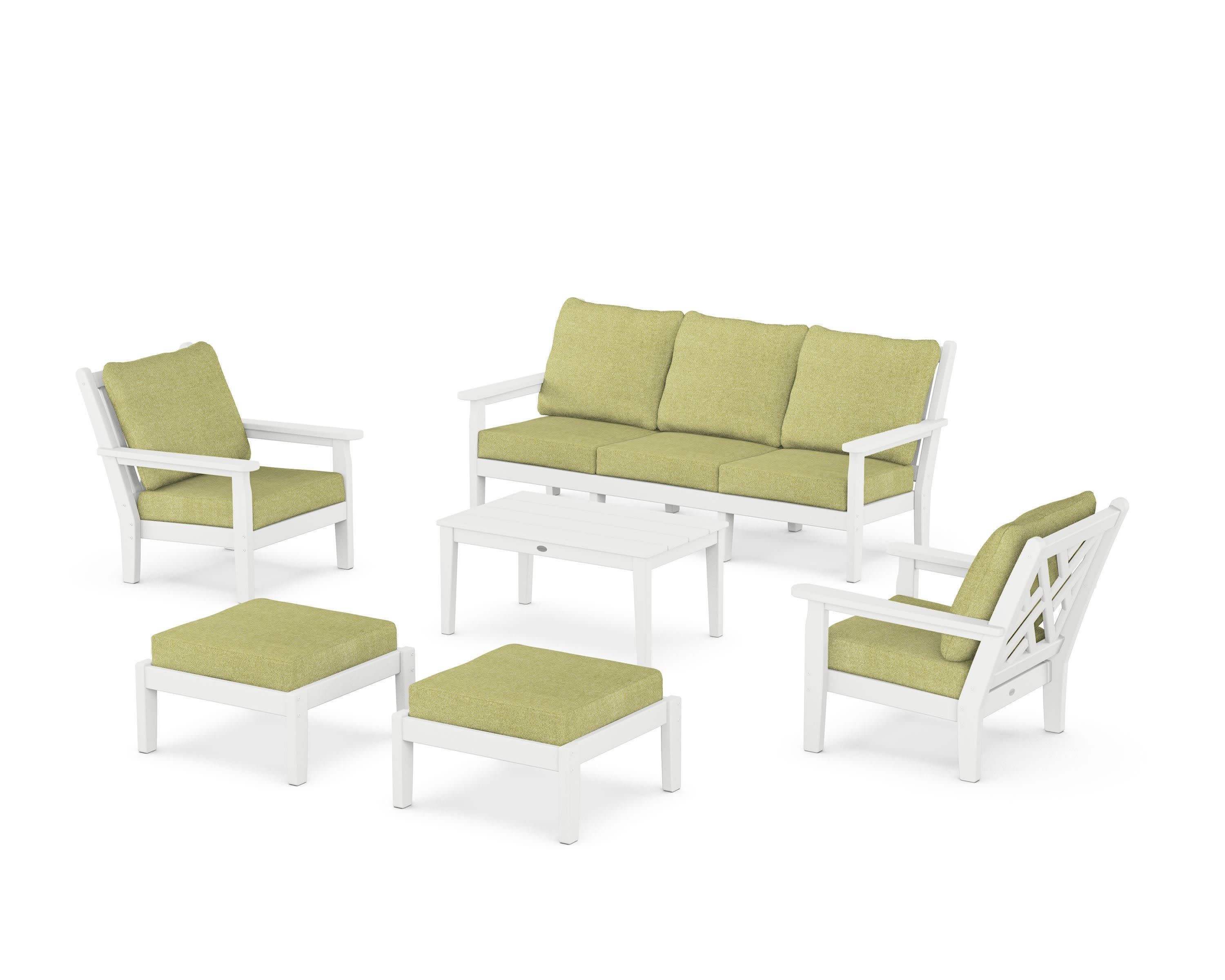 Chippendale 6-Piece Lounge Sofa Set in White / Chartreuse Boucle