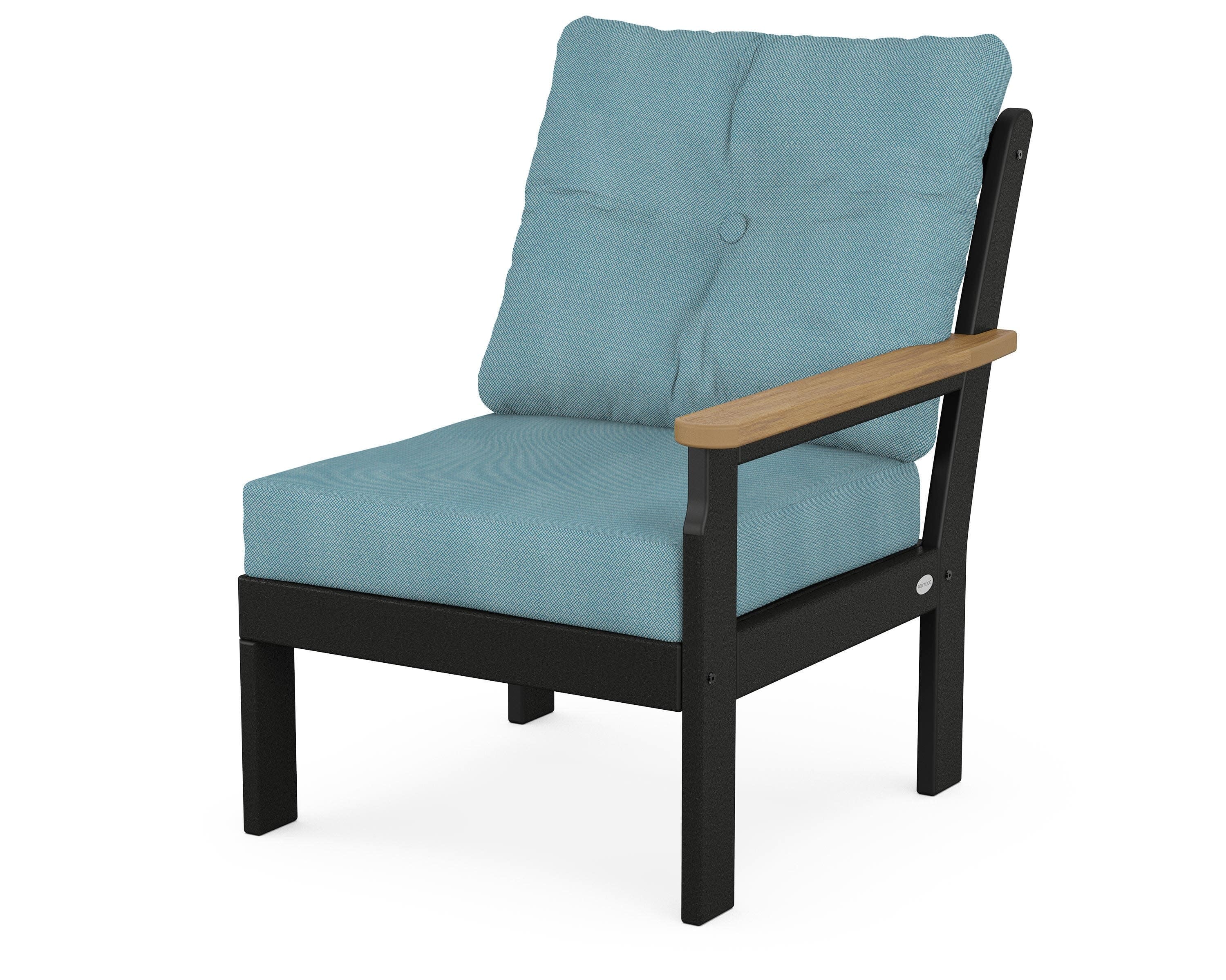 Vineyard Modular Right Arm Chair in Black / Natural / Lattice Sky Blue