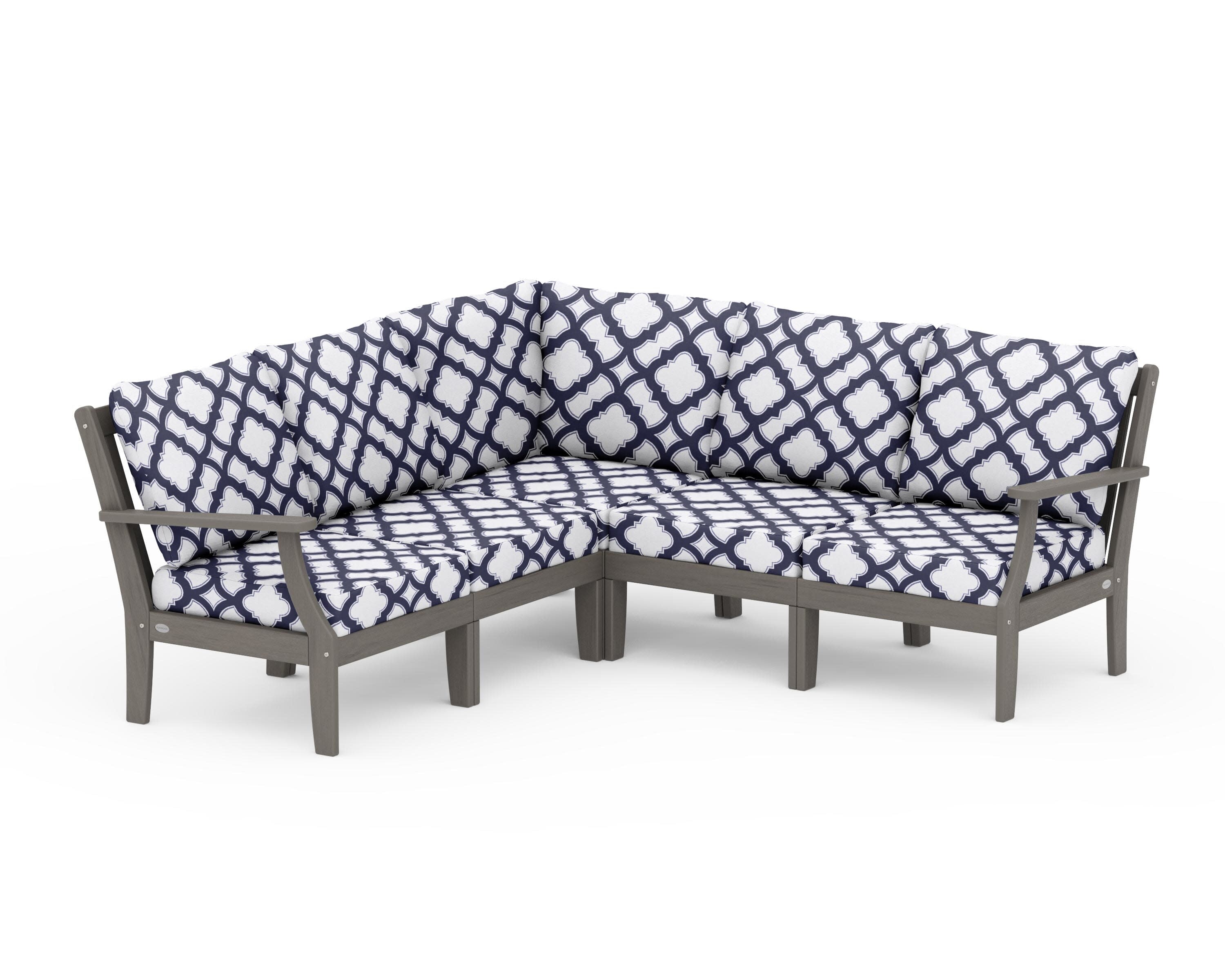 Braxton Modular 5-Piece Deep Seating Set in Driftwood / Trellis Navy