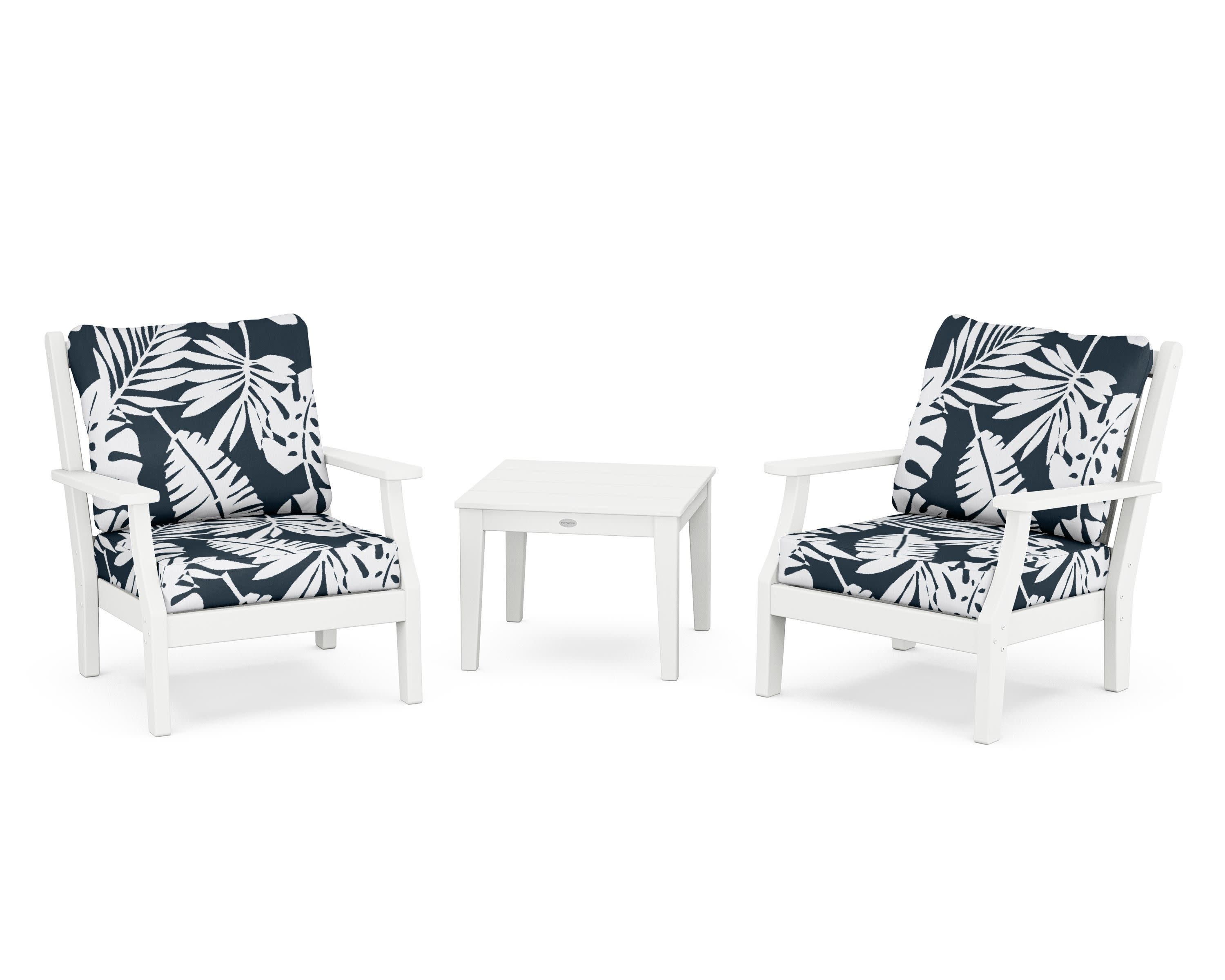 Wovendale 3-Piece Deep Seating Set in White / Leaf Marine Indigo