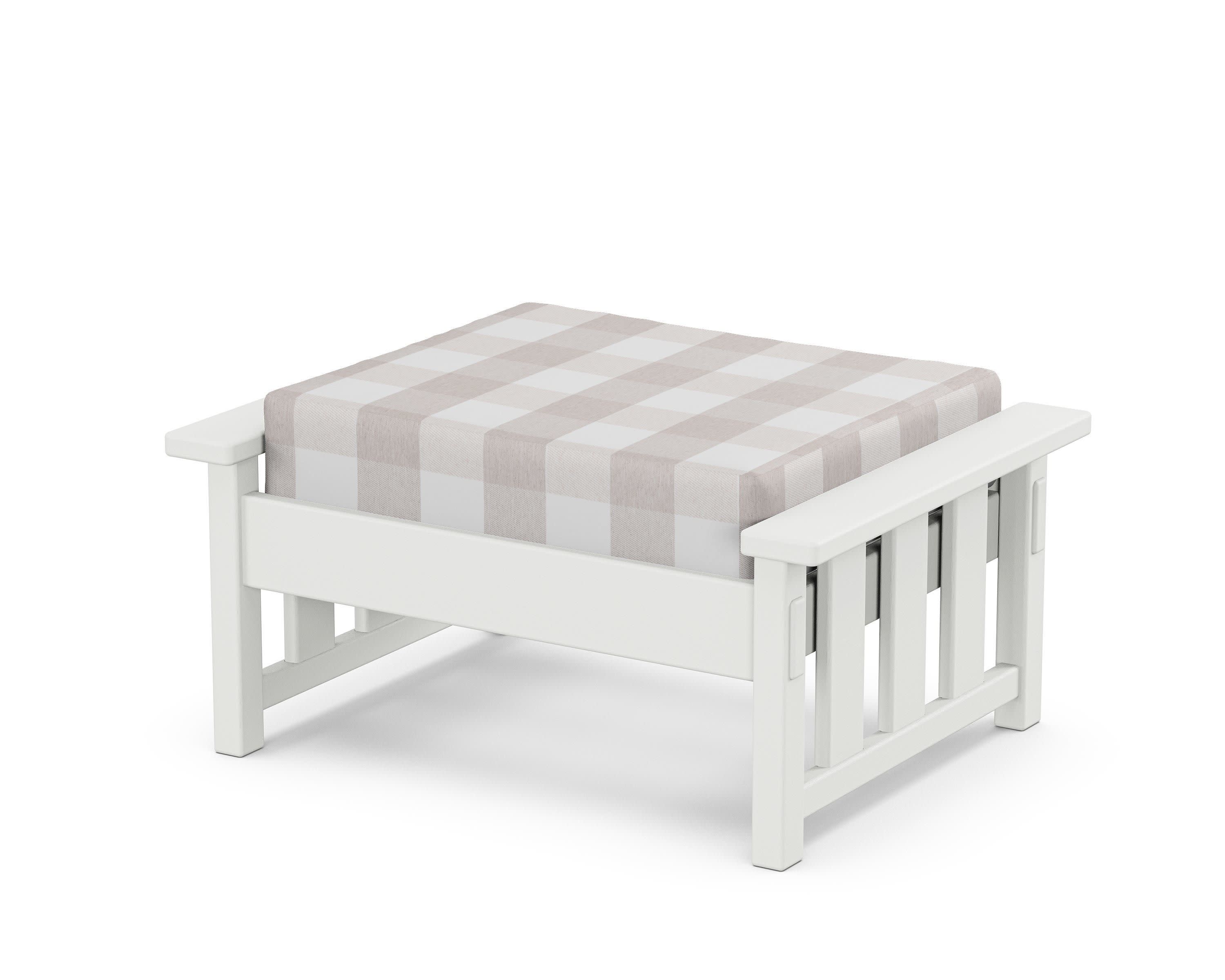 Acadia Deep Seating Ottoman in White / Buffalo Plaid Dune Burlap