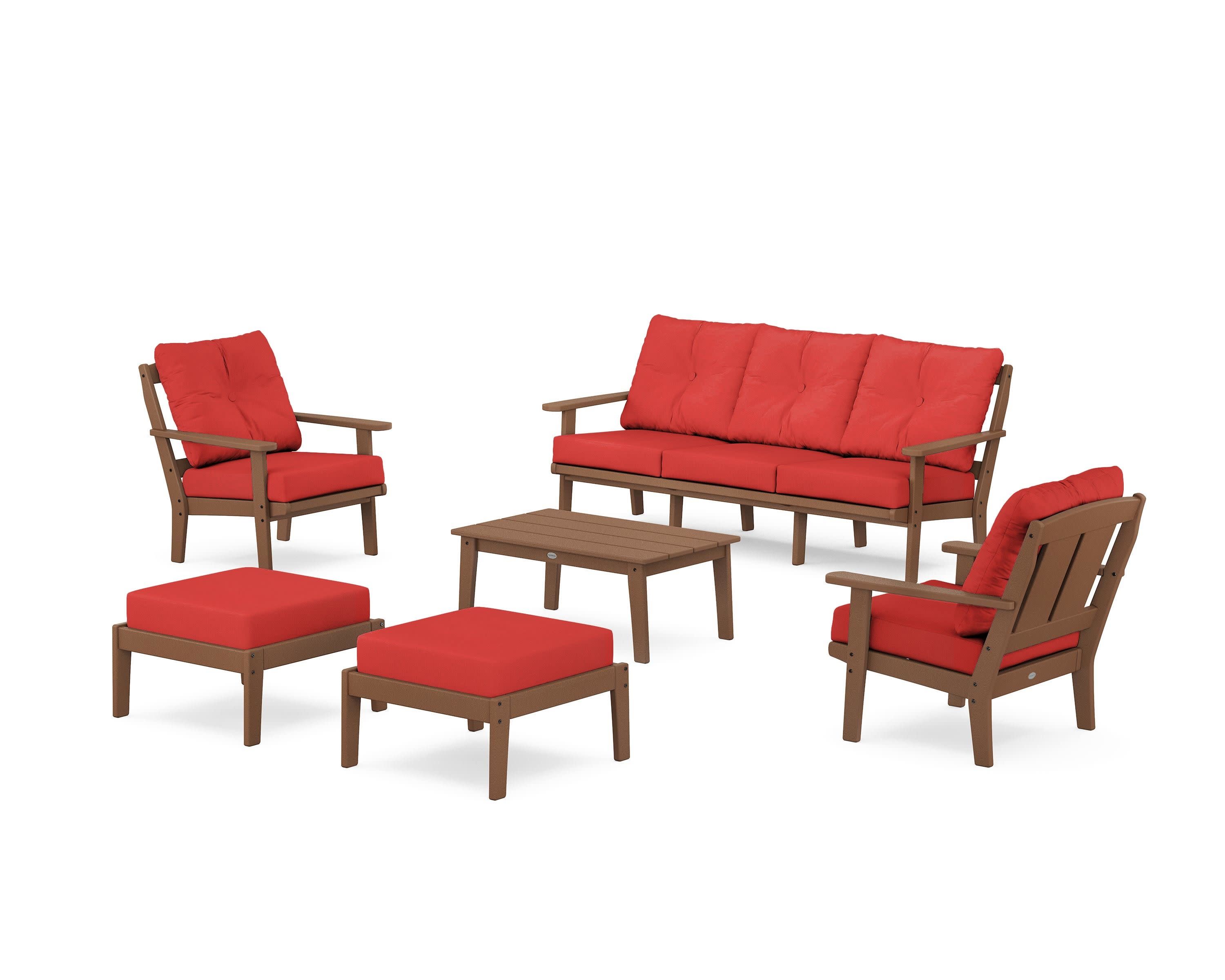 Mission 6-Piece Lounge Sofa Set in Teak / Crimson Linen