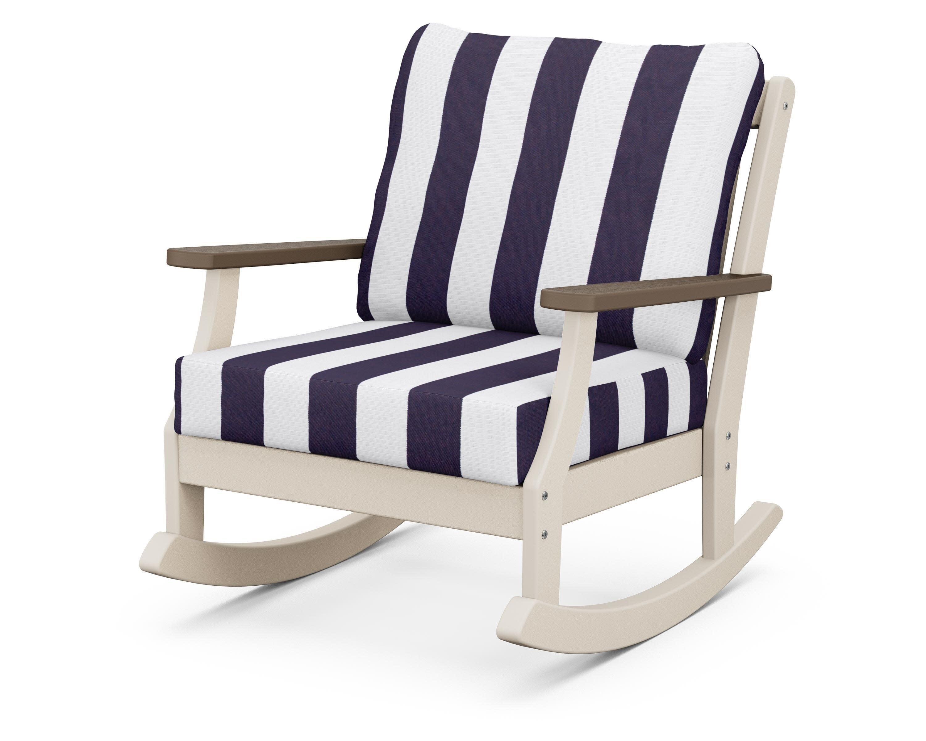 Braxton Deep Seating Rocking Chair in Sand / Kona / Cabana Stripe Navy