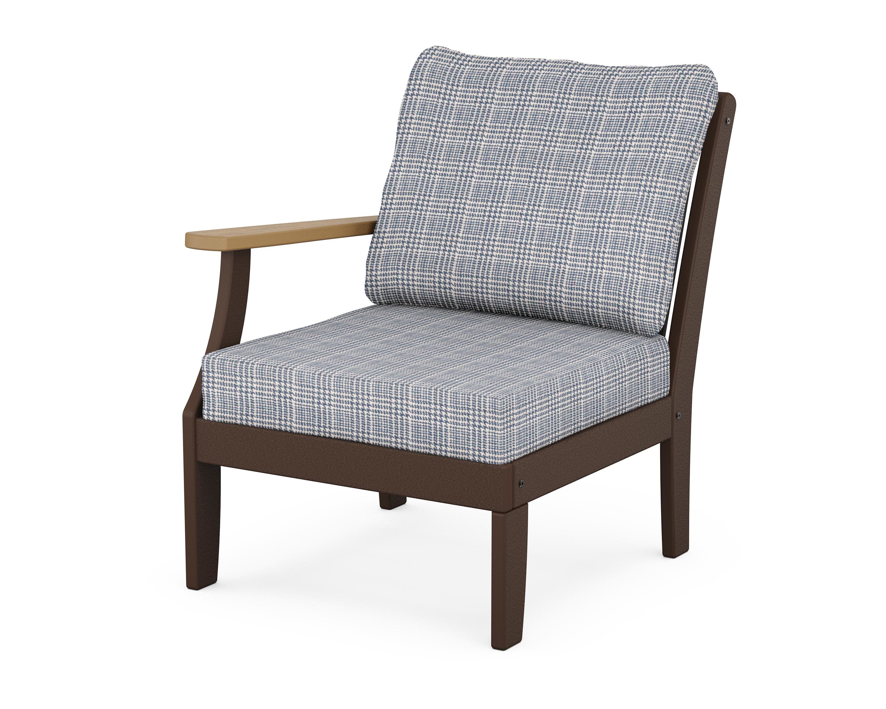 Braxton Modular Left Arm Chair in Mahogany / Natural / Houndstooth Sky Blue