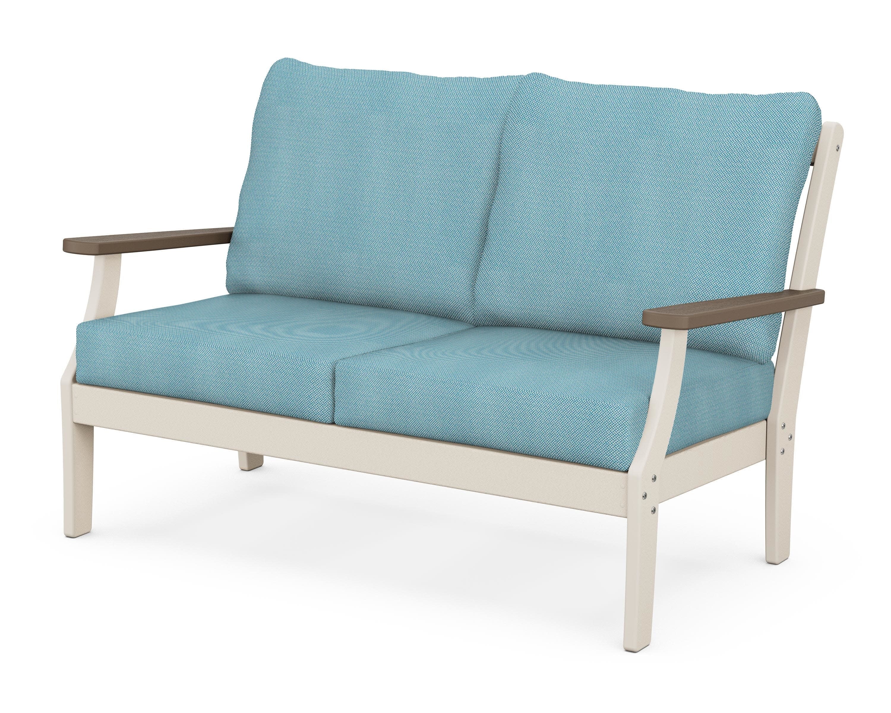 Braxton Deep Seating Loveseat in Sand / Kona / Lattice Sky Blue