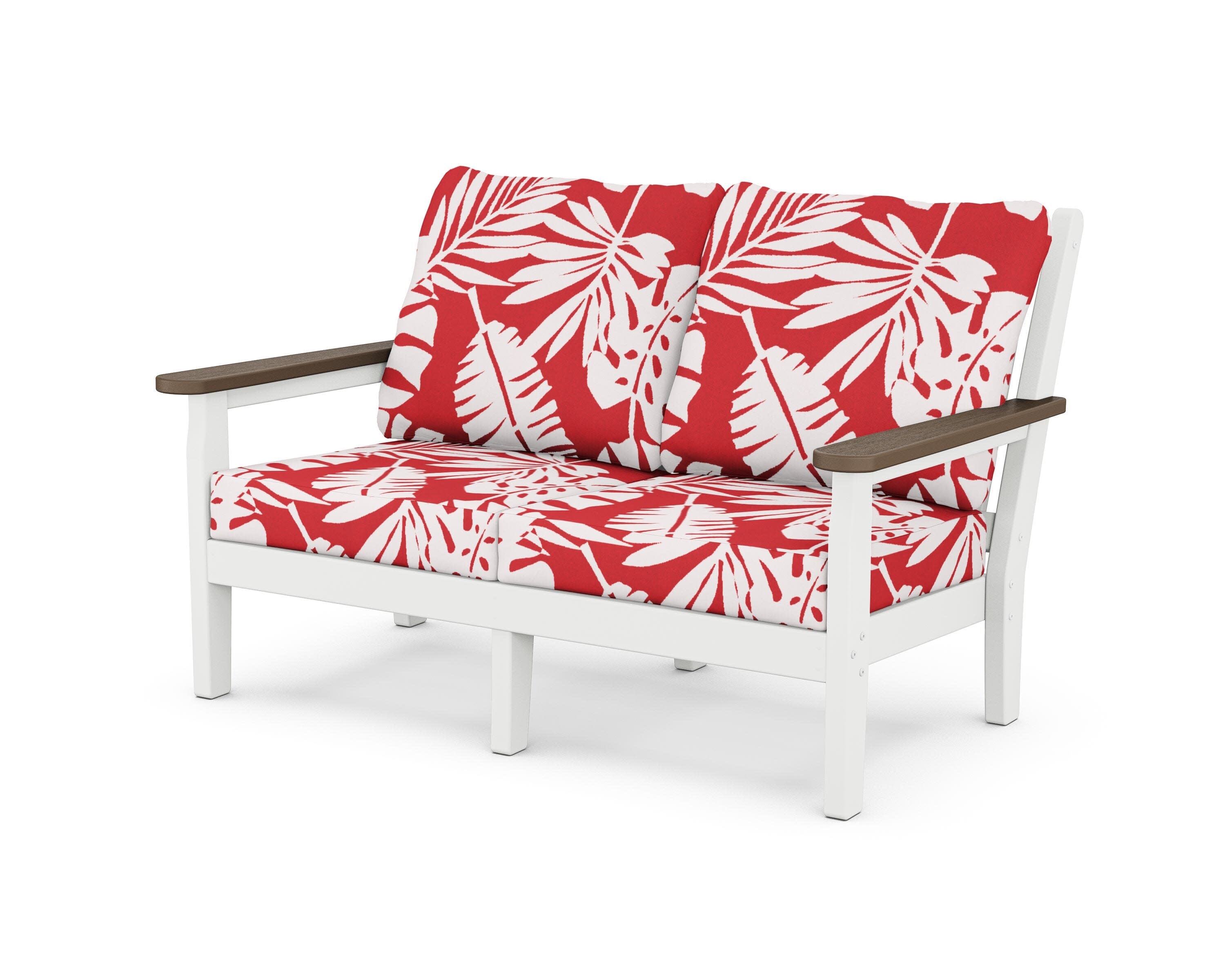 Chippendale Deep Seating Loveseat in White / Kona / Leaf Crimson
