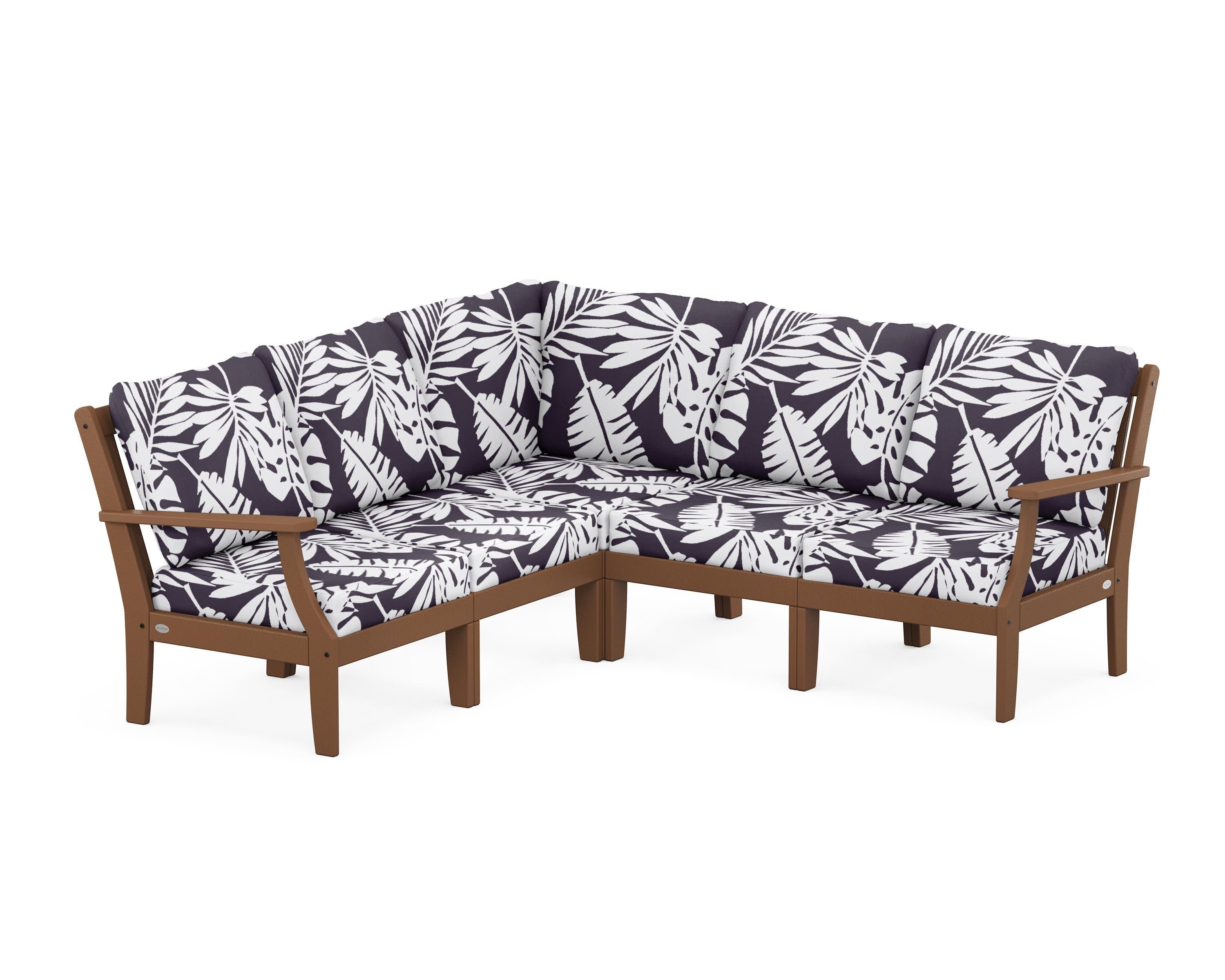Braxton Modular 5-Piece Deep Seating Set in Teak / Leaf Navy
