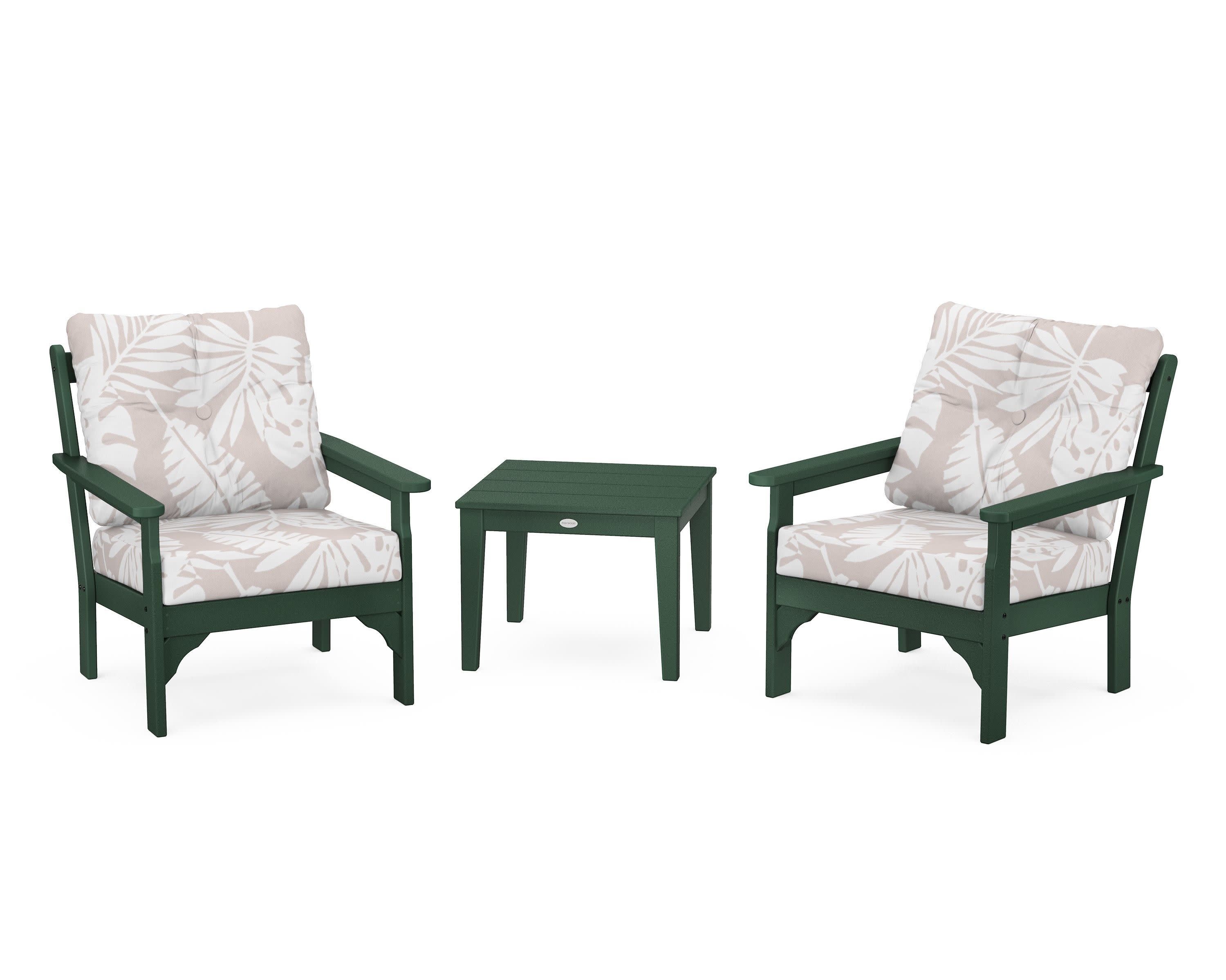 Vineyard 3-Piece Deep Seating Set in Green / Leaf Dune Burlap