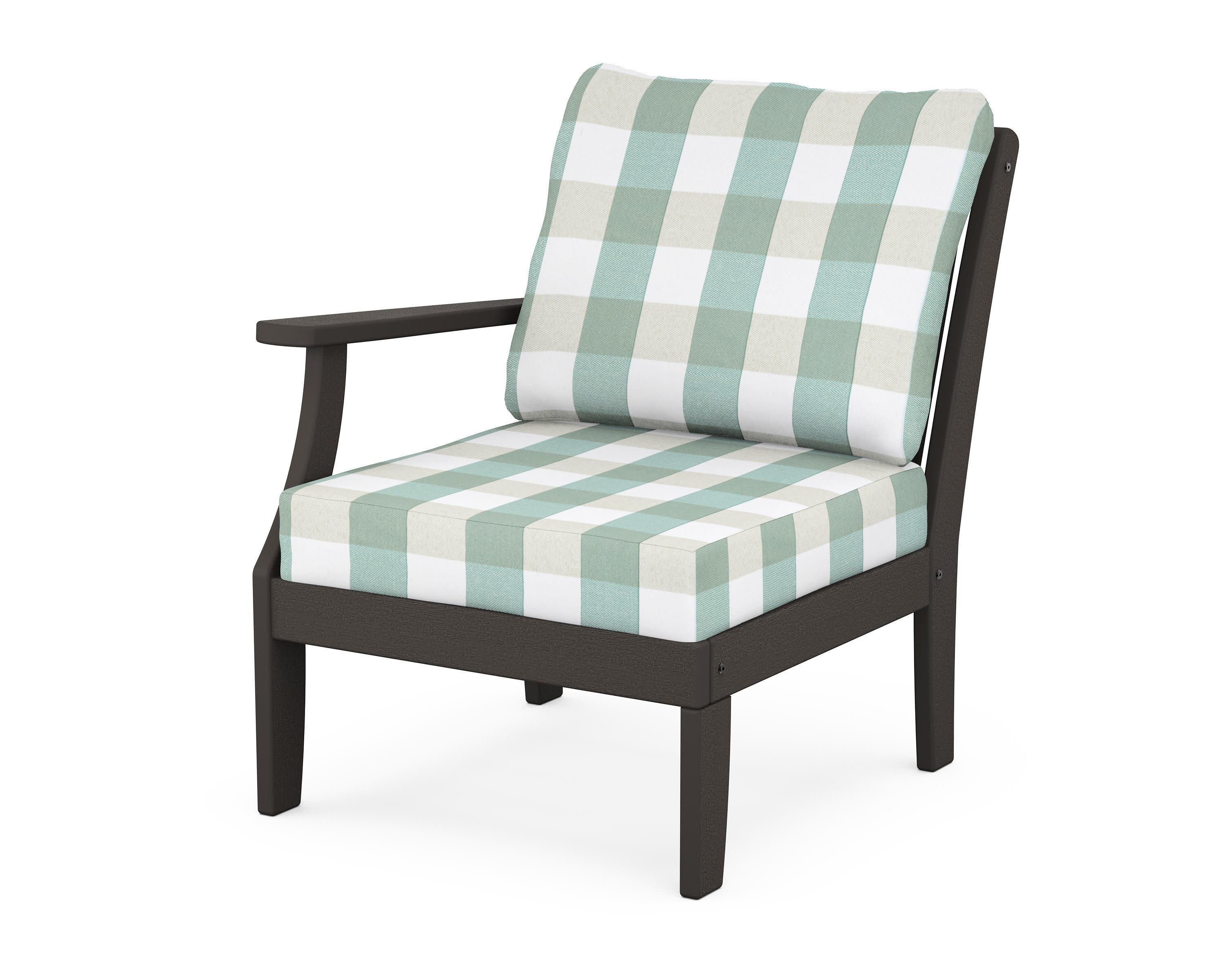 Braxton Modular Left Arm Chair in Vintage Coffee / Buffalo Plaid Glacier Spa