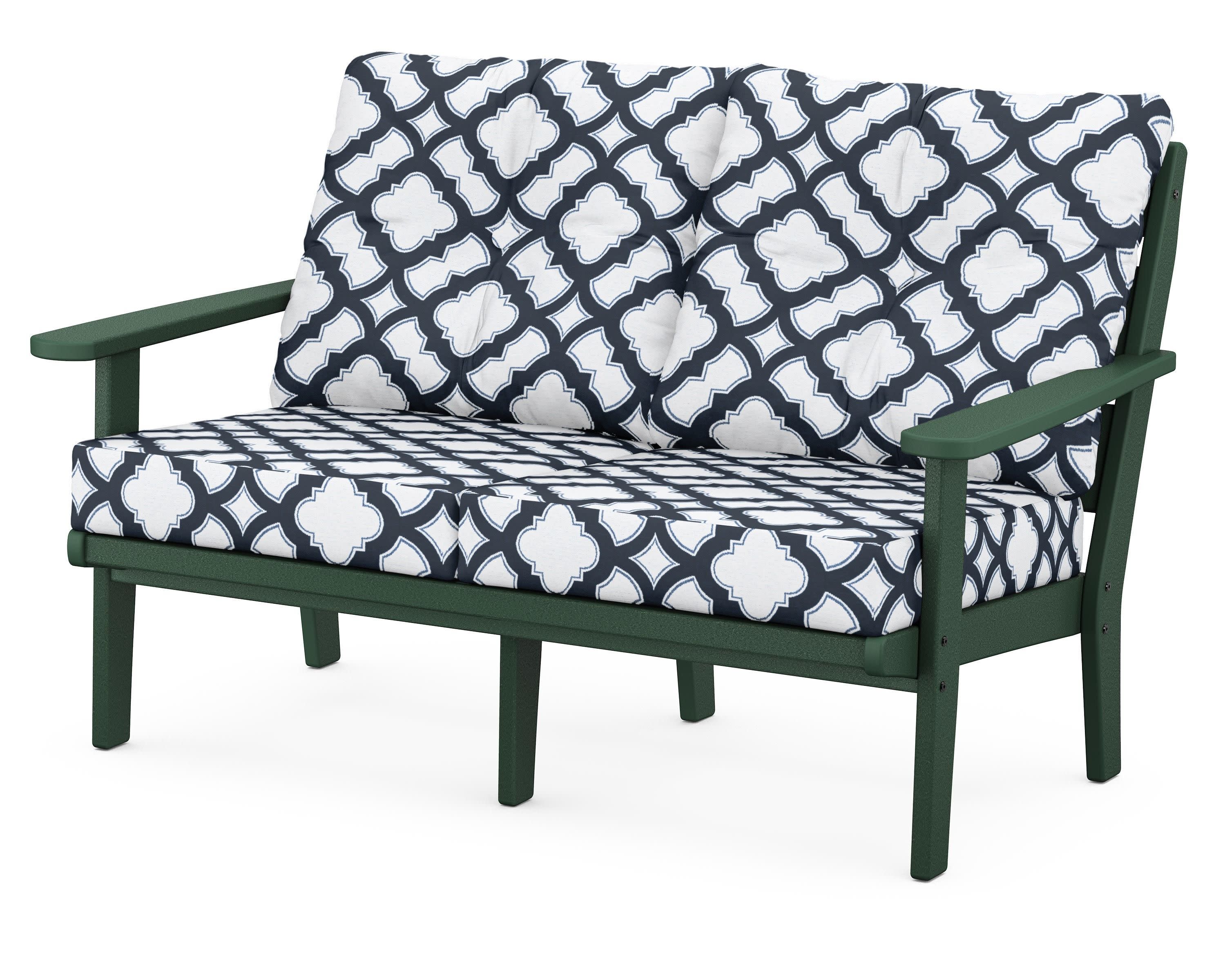 Lakeside Deep Seating Loveseat in Green / Trellis Marine Indigo