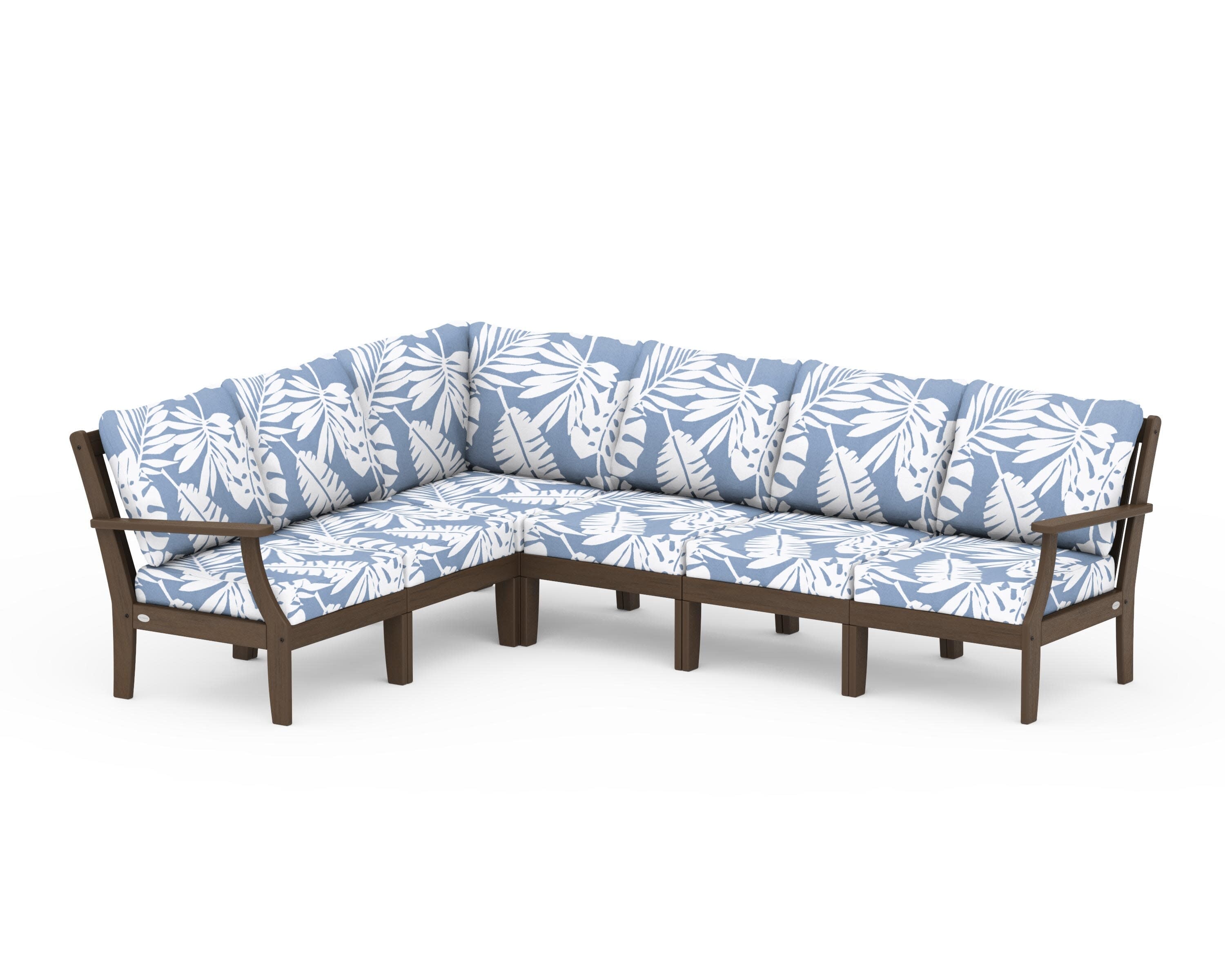 Braxton Modular 6-Piece Deep Seating Set in Kona / Leaf Sky Blue