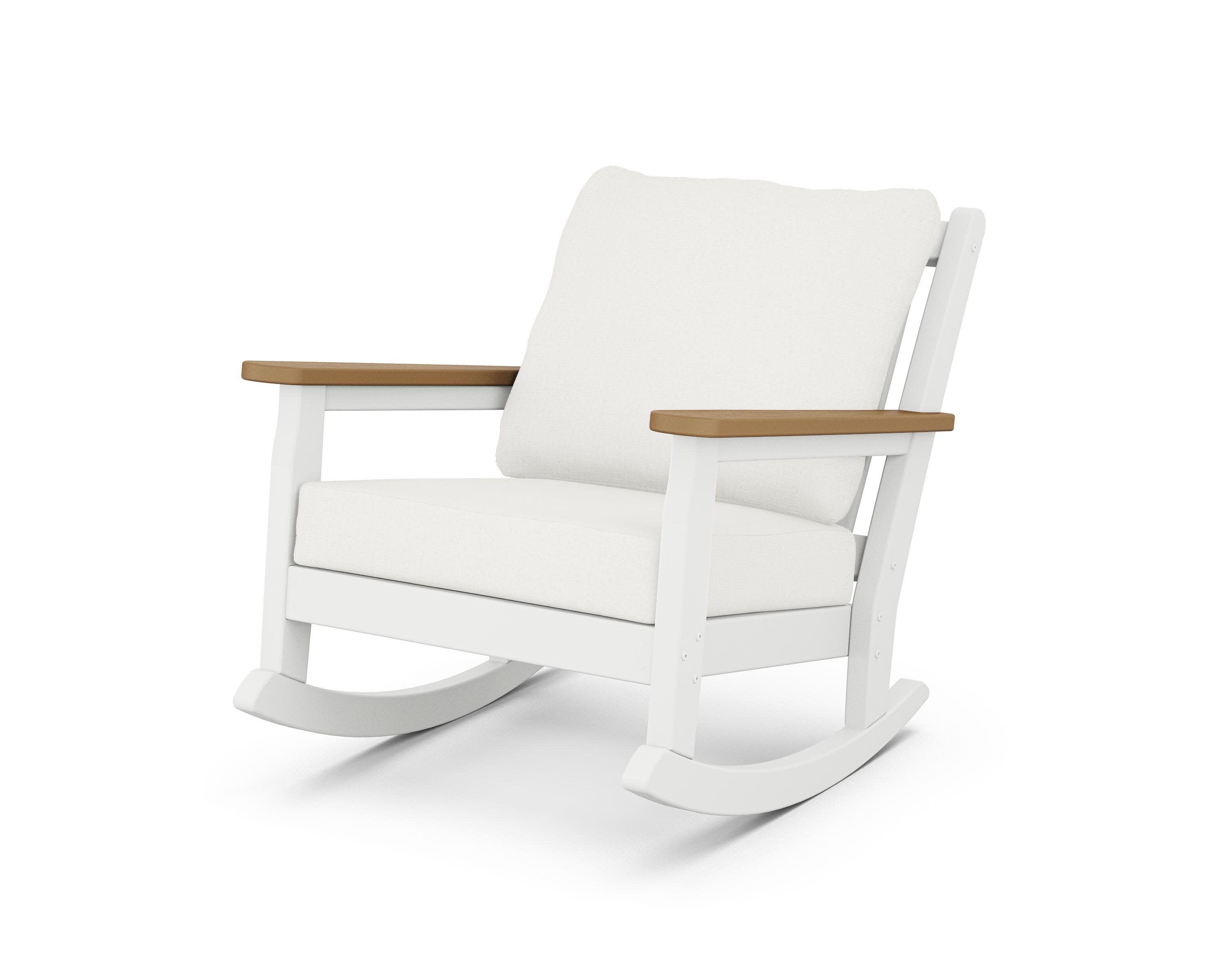 Chippendale Deep Seating Rocking Chair in White / Natural / Natural Linen