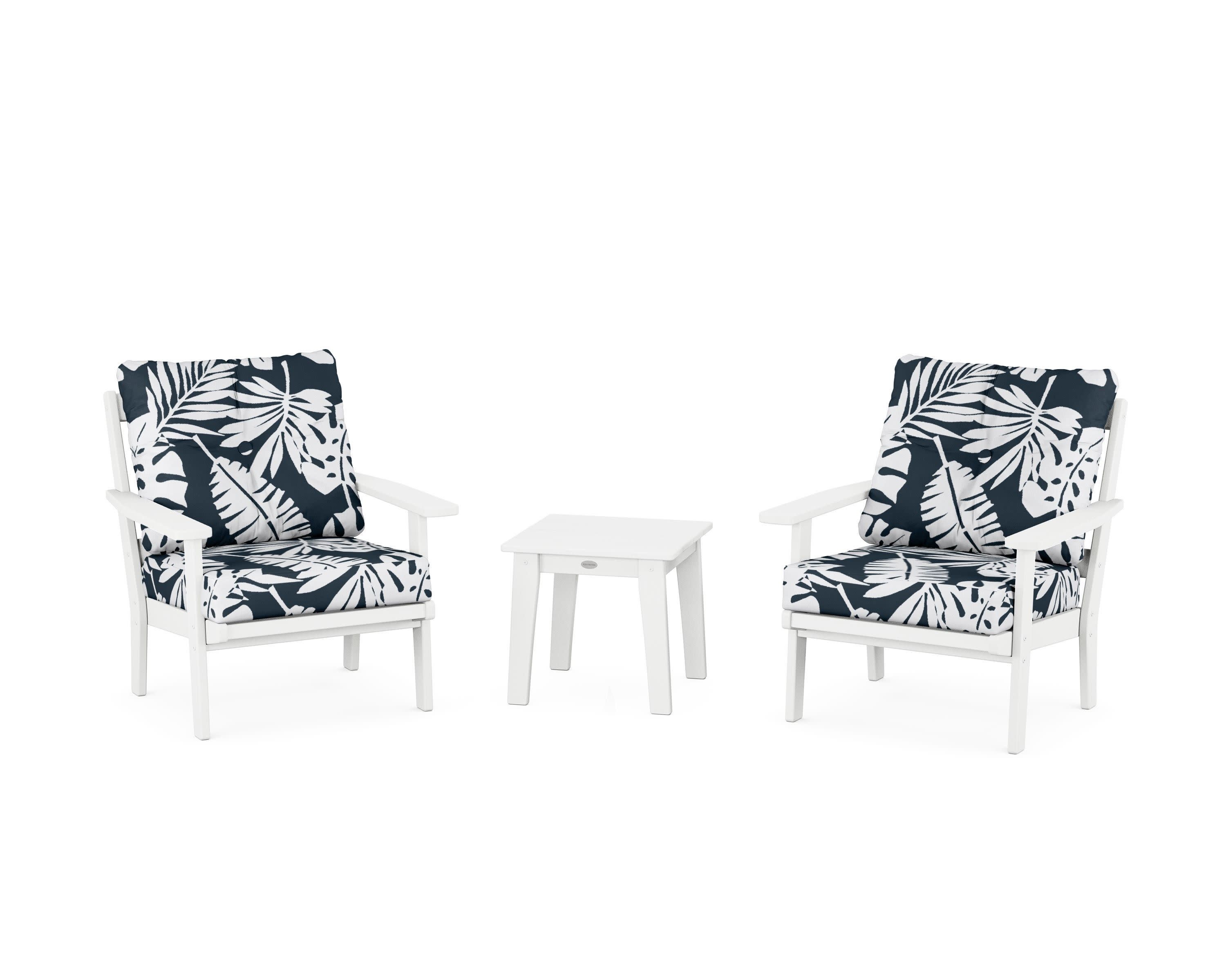 Oxford 3-Piece Deep Seating Set in White / Leaf Marine Indigo
