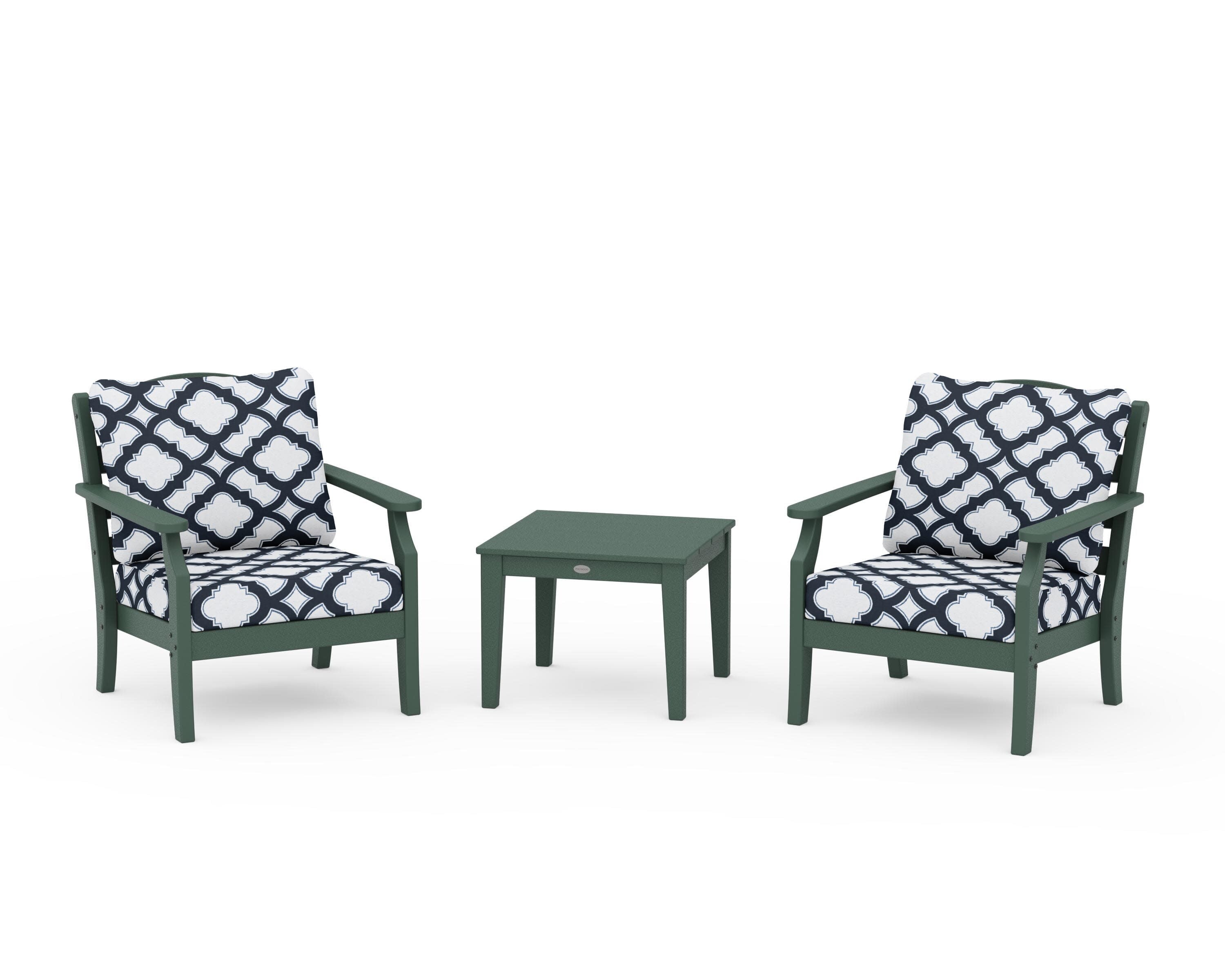 Savannah 3-Piece Deep Seating Set in Green / Trellis Marine Indigo