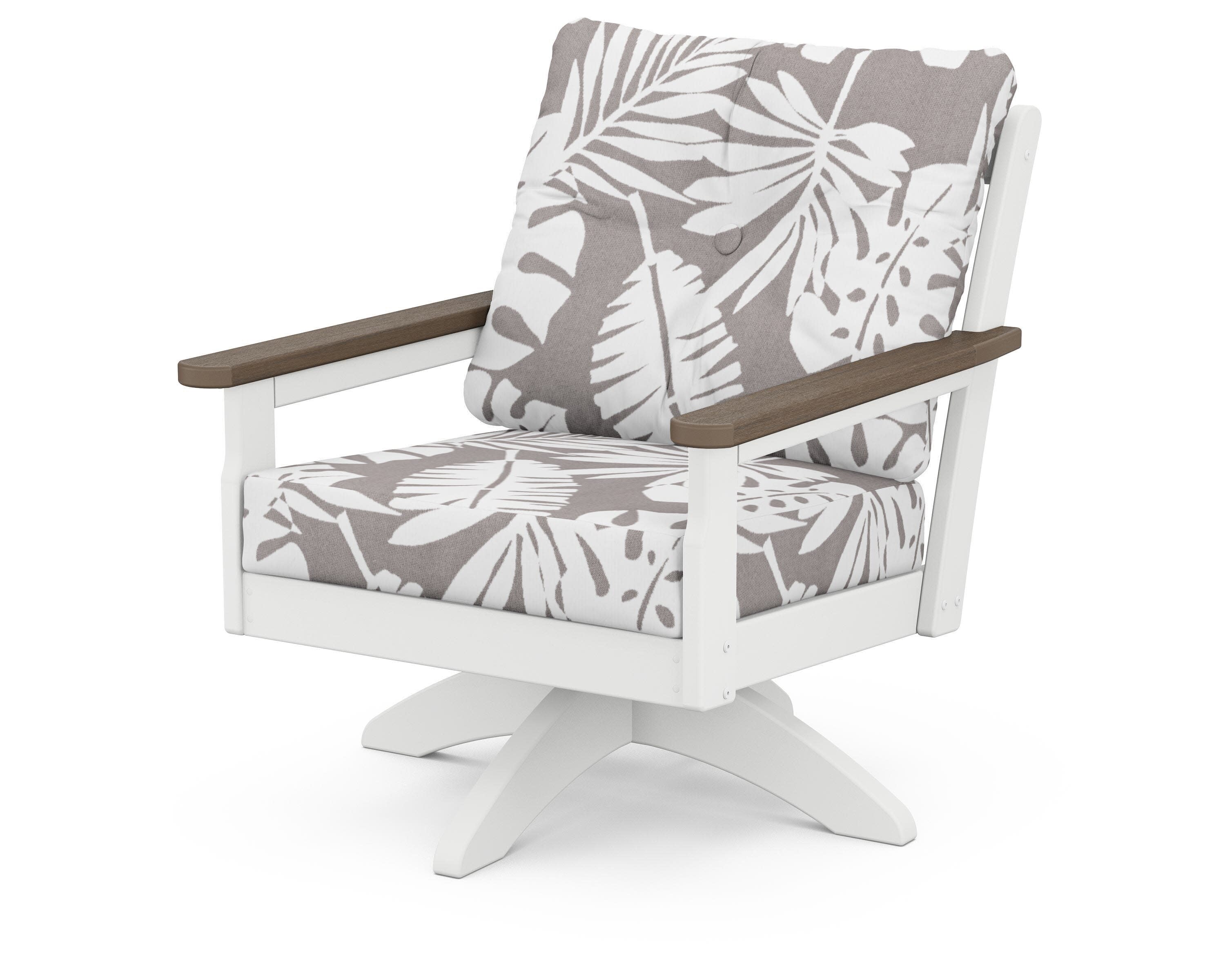 Vineyard Deep Seating Swivel Chair in White / Kona / Leaf Grey Mist