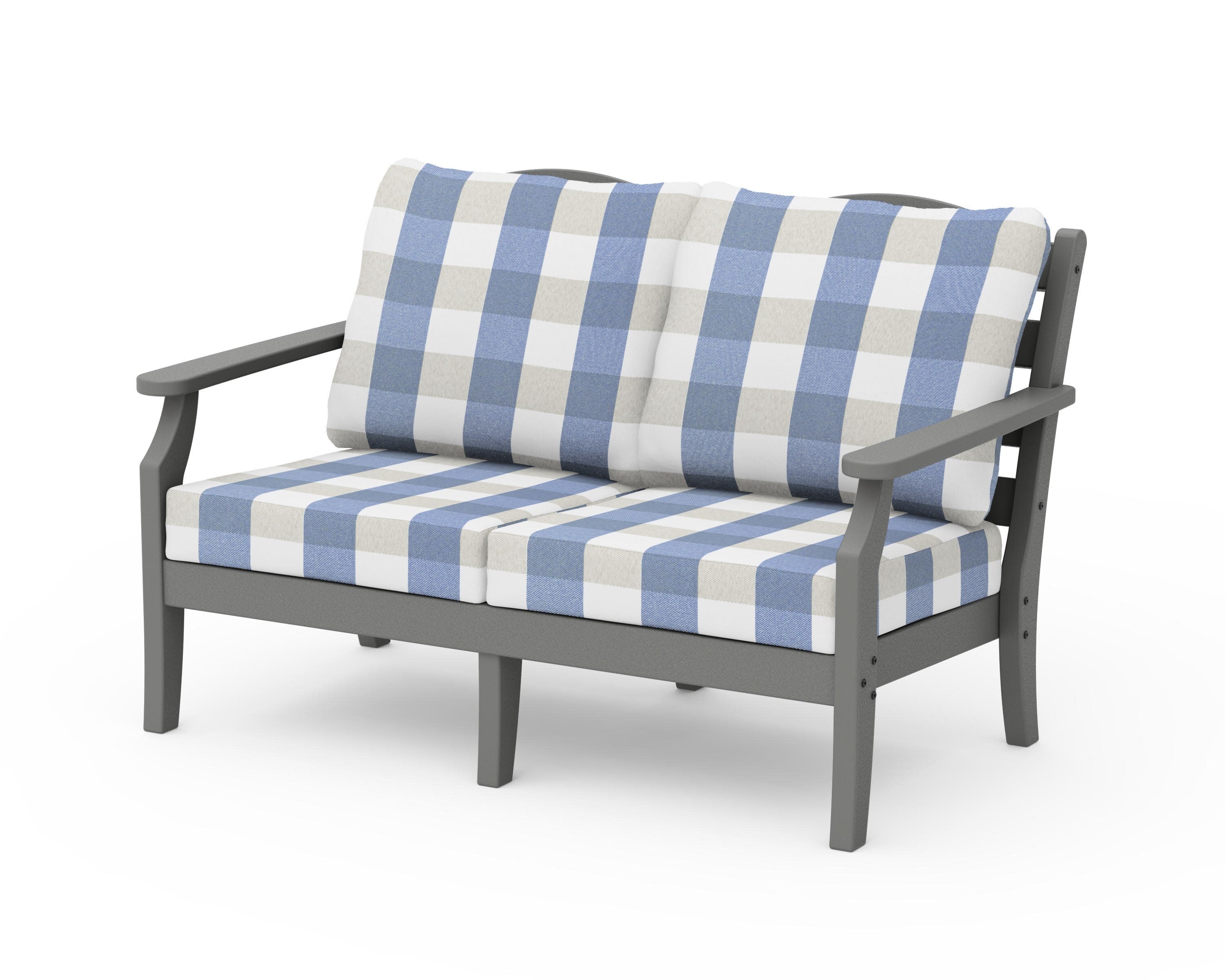 Savannah Deep Seating Loveseat in Slate Grey / Buffalo Plaid Sky Blue