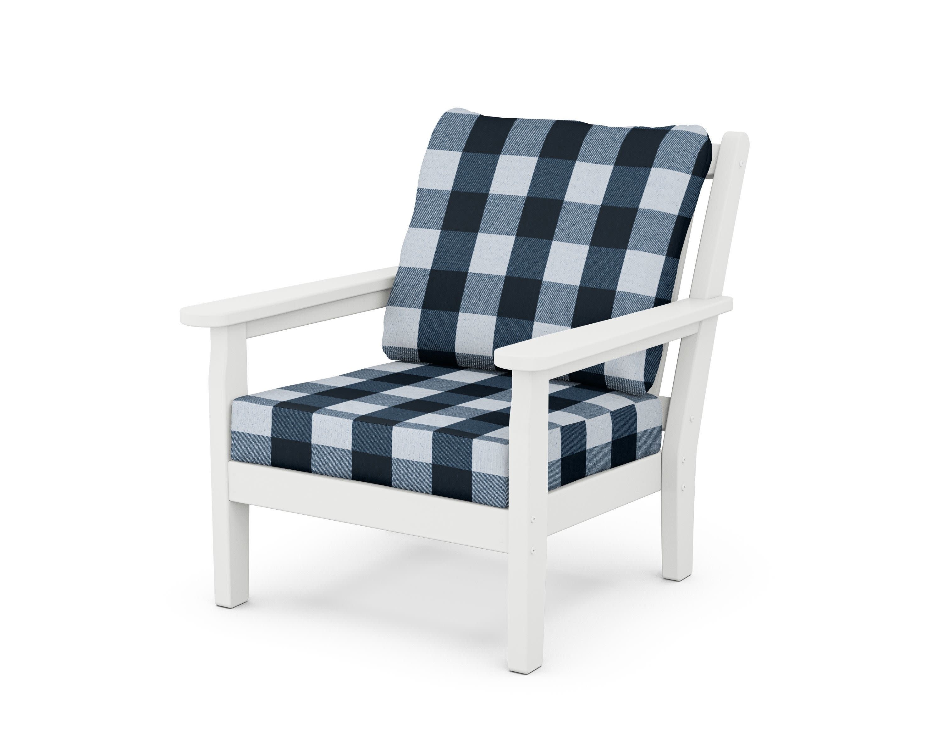 Chippendale Deep Seating Chair in White / Buffalo Plaid Marine Indigo