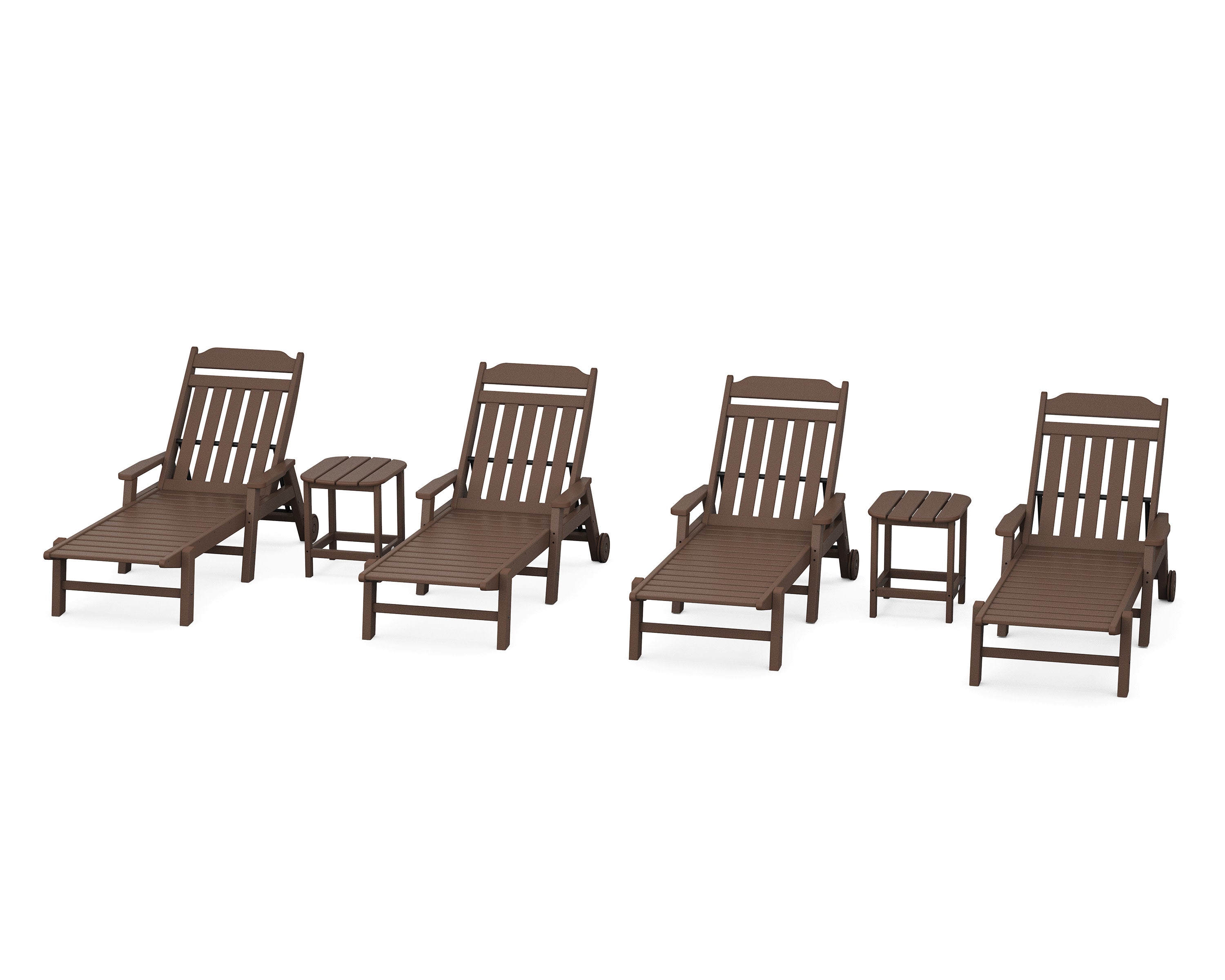 Cottage 6-Piece Chaise Set with Arms and Wheels in Mahogany