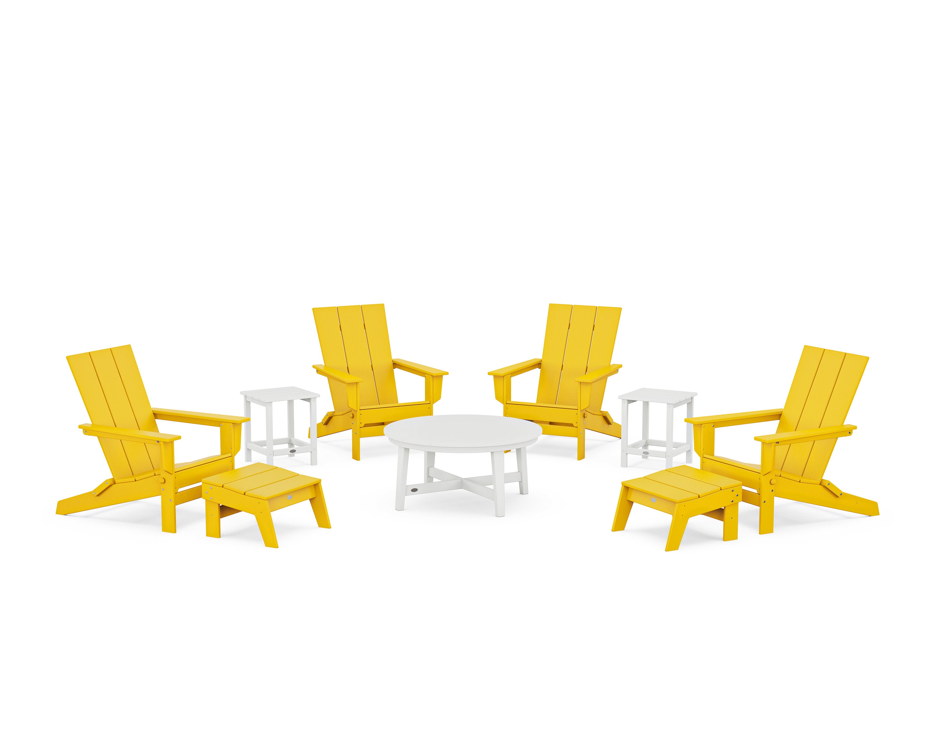 Modern Studio Folding Adirondack 9-Piece Conversation Set in Lemon / White