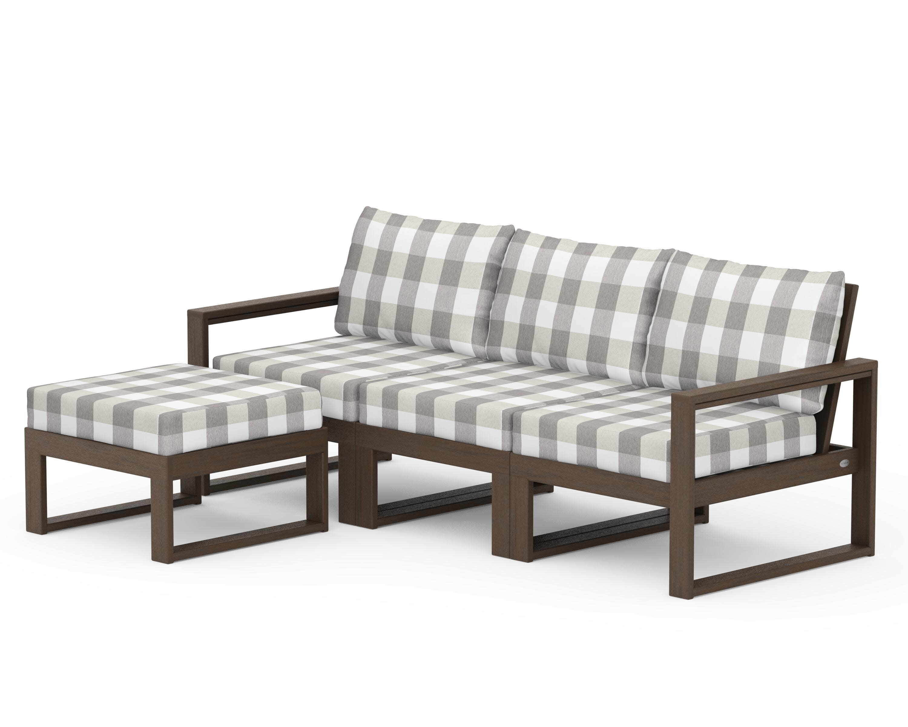 EDGE 4-Piece Modular Deep Seating Set with Ottoman in Kona / Buffalo Plaid Grey Mist
