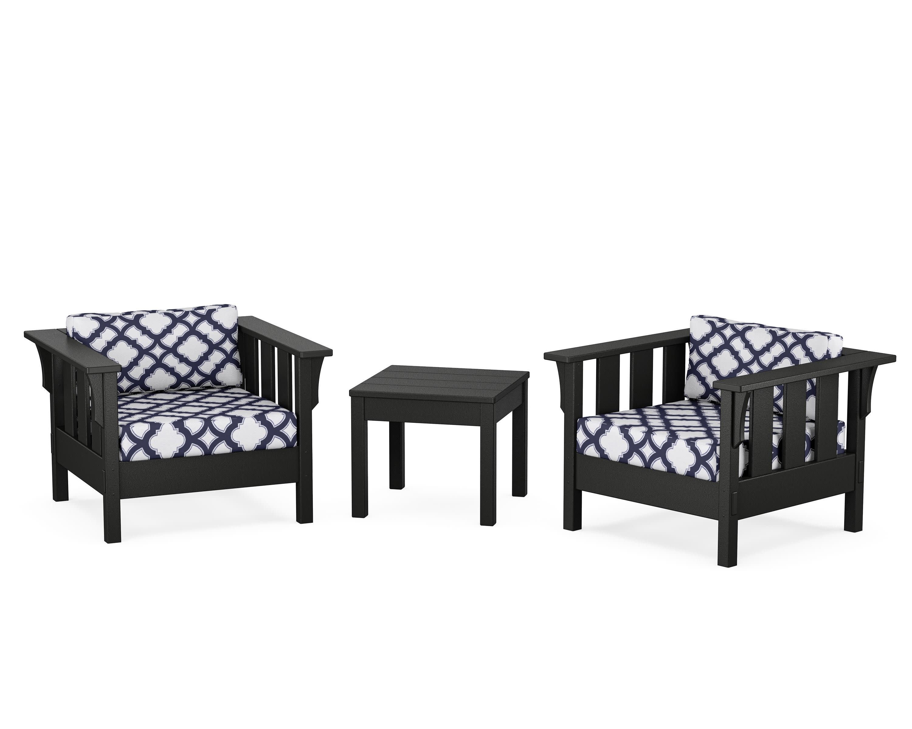 Acadia 3-Piece Deep Seating Set in Black / Trellis Navy