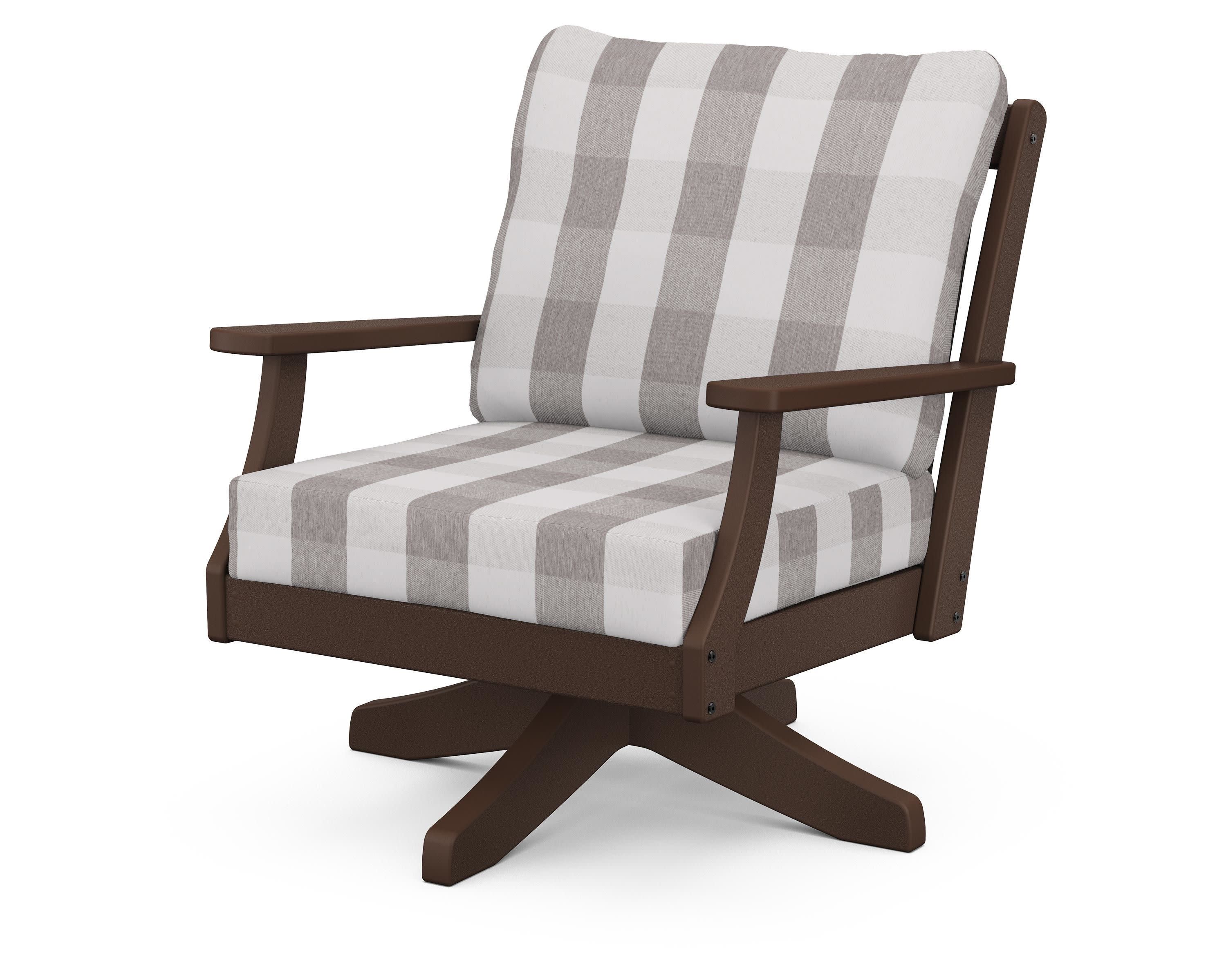 Braxton Deep Seating Swivel Chair in Mahogany / Buffalo Plaid Grey Mist