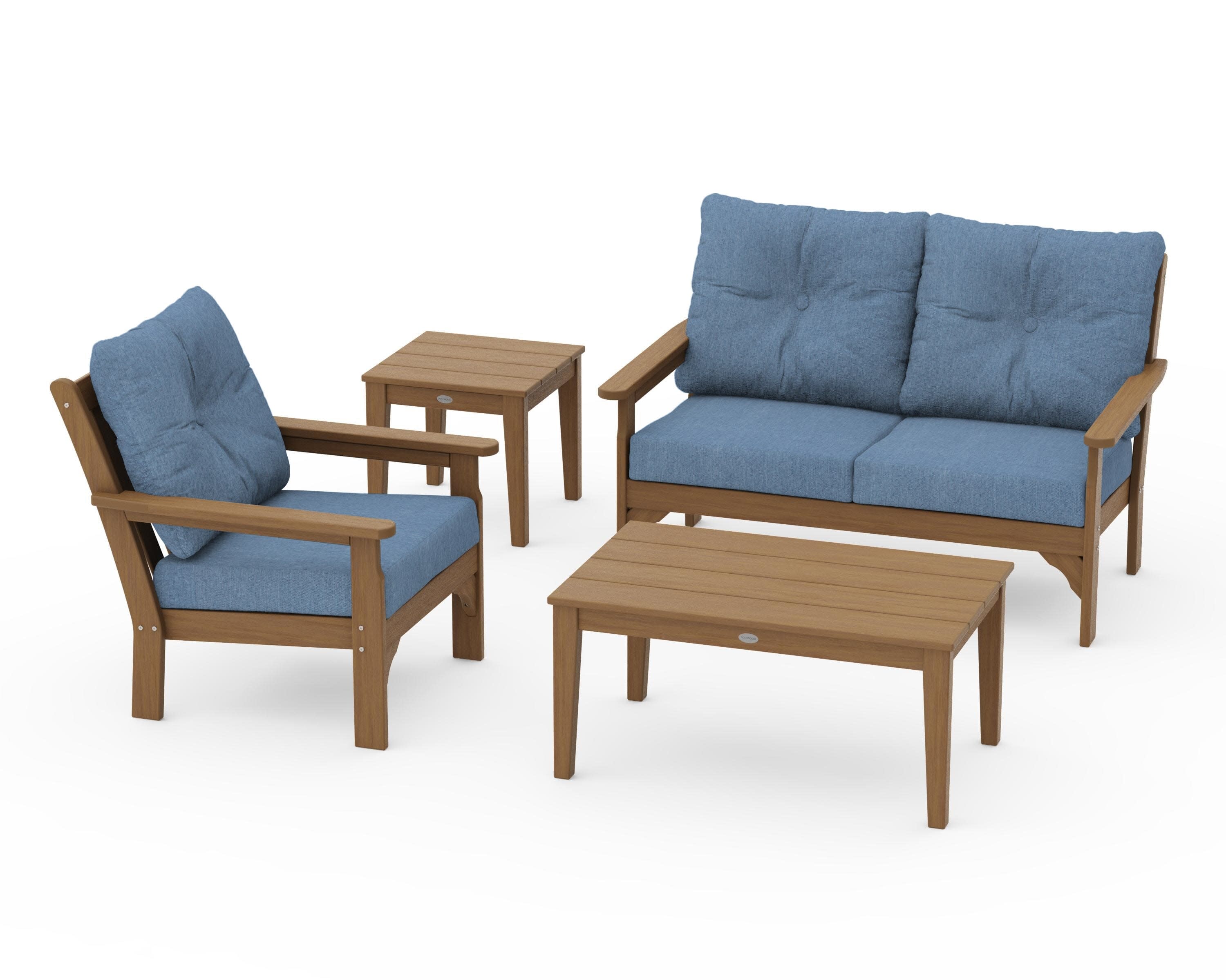 Vineyard 4-Piece Deep Seating Set in Natural / Sky Blue