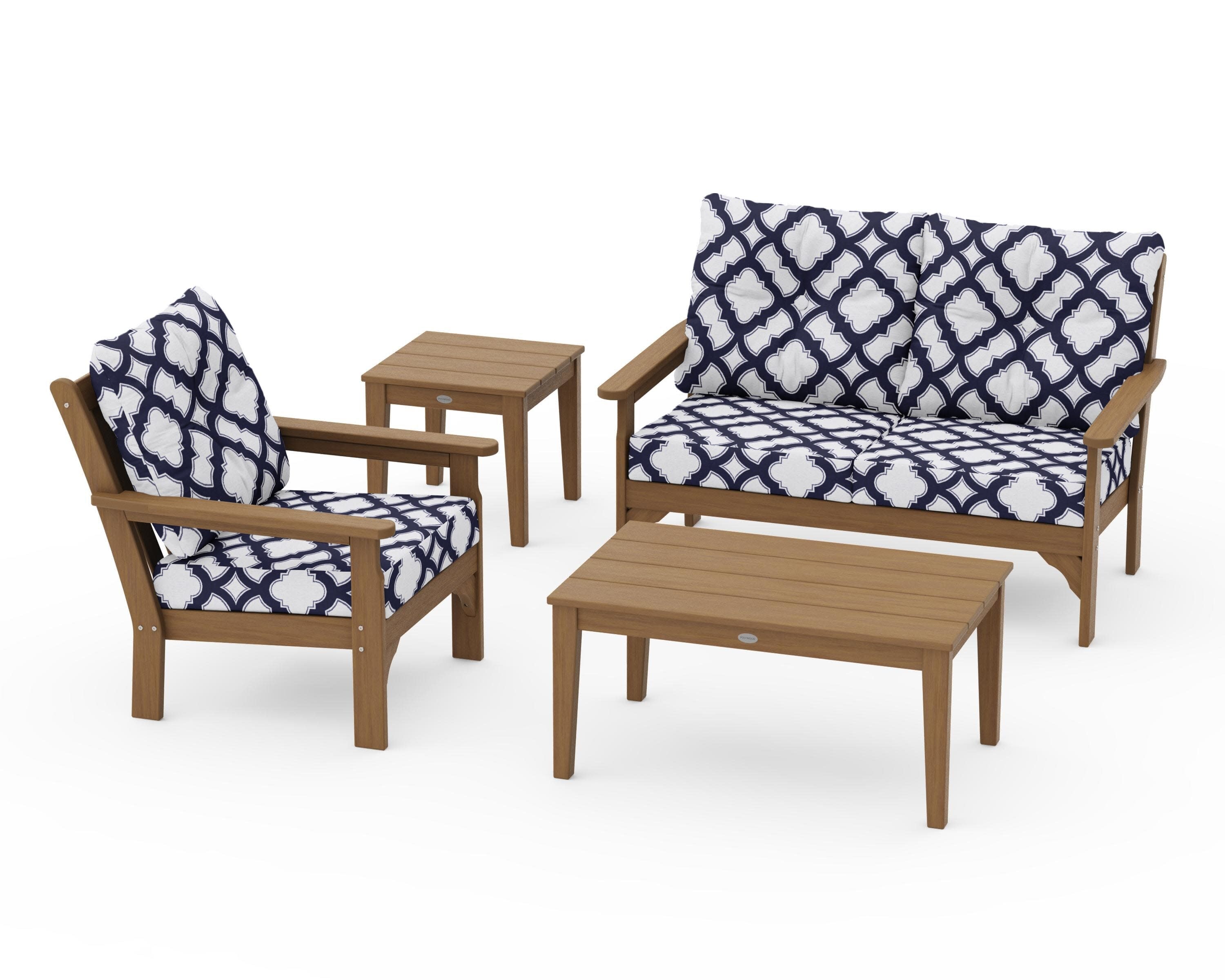 Vineyard 4-Piece Deep Seating Set in Natural / Trellis Navy