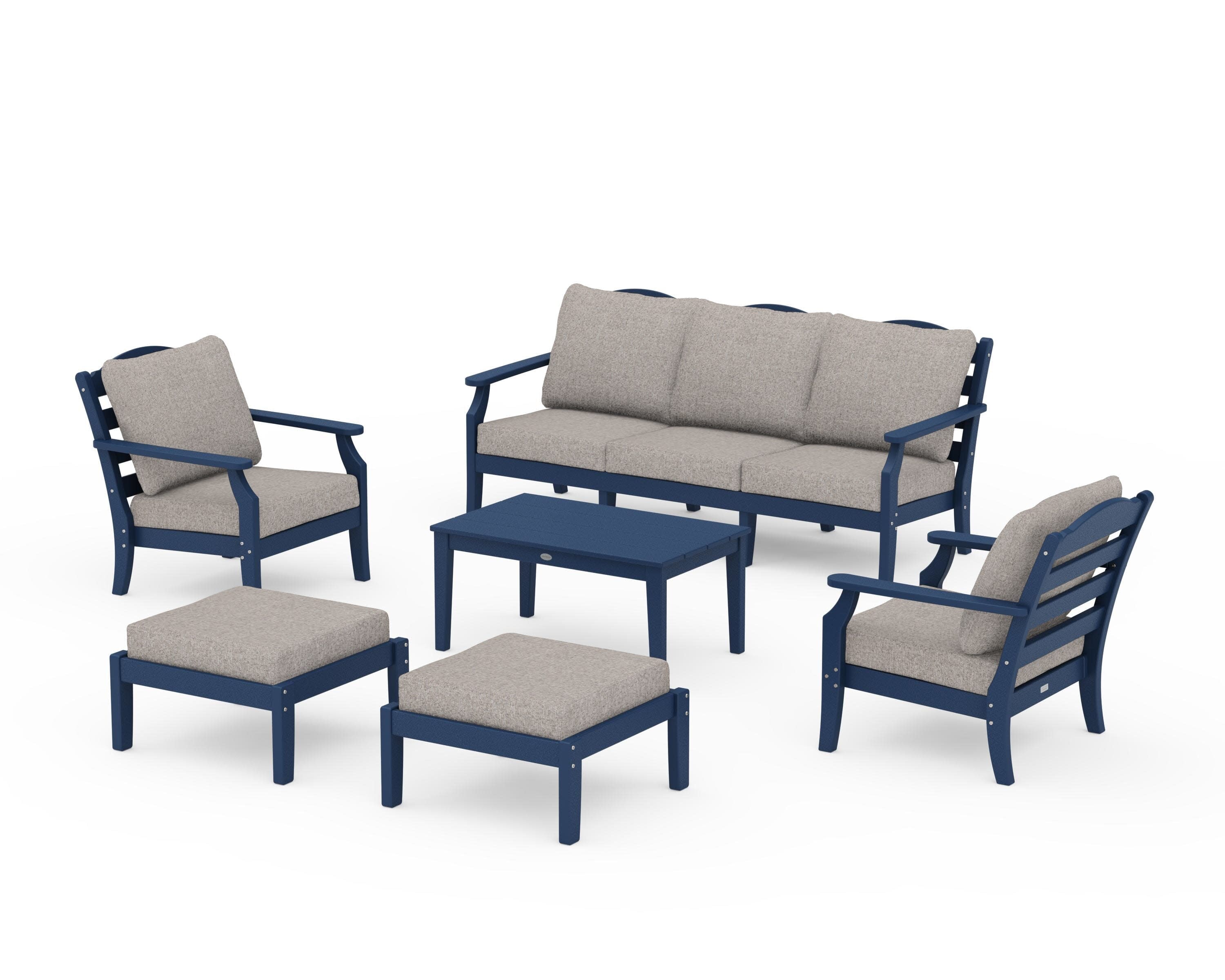 Savannah 6-Piece Lounge Sofa Set in Navy / Weathered Tweed