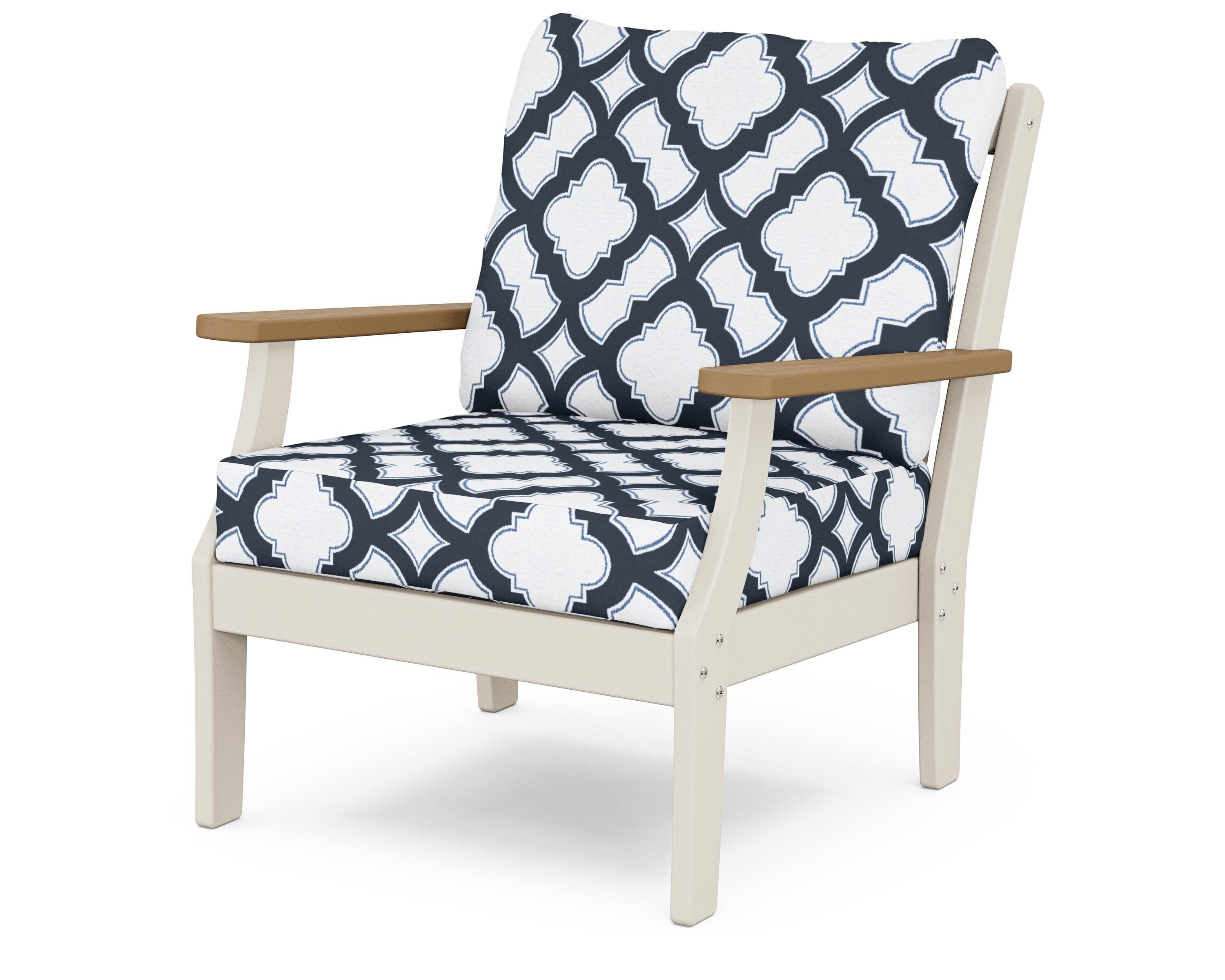 Braxton Deep Seating Chair in Sand / Natural / Trellis Marine Indigo