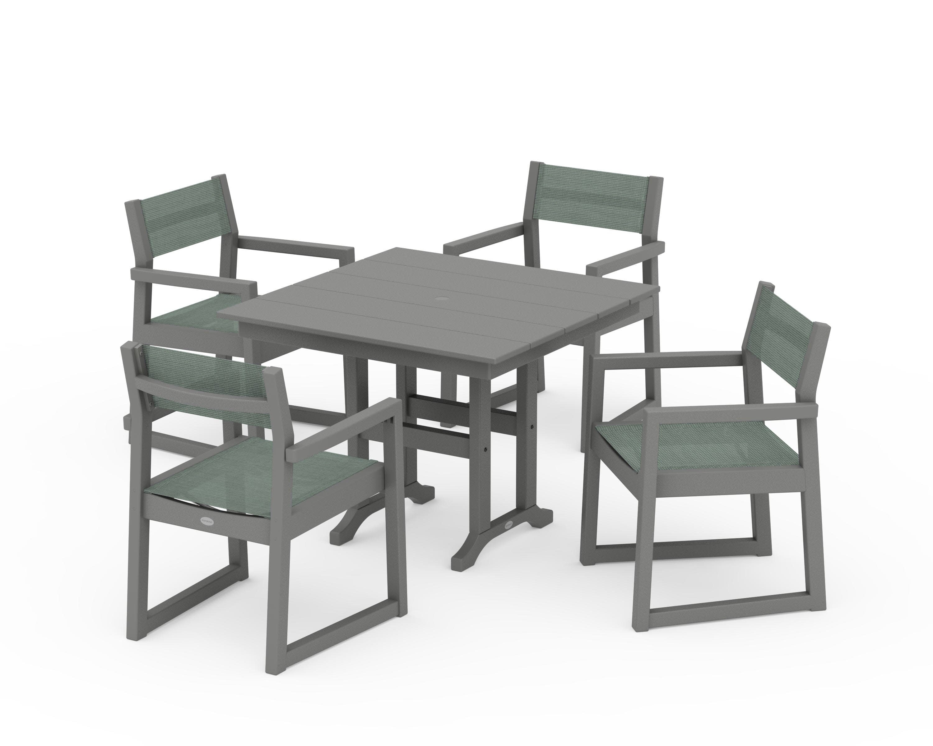 EDGE Sling Arm Chair 5-Piece Farmhouse Dining Set in Slate Grey / Dupioni Sea Mist Sling