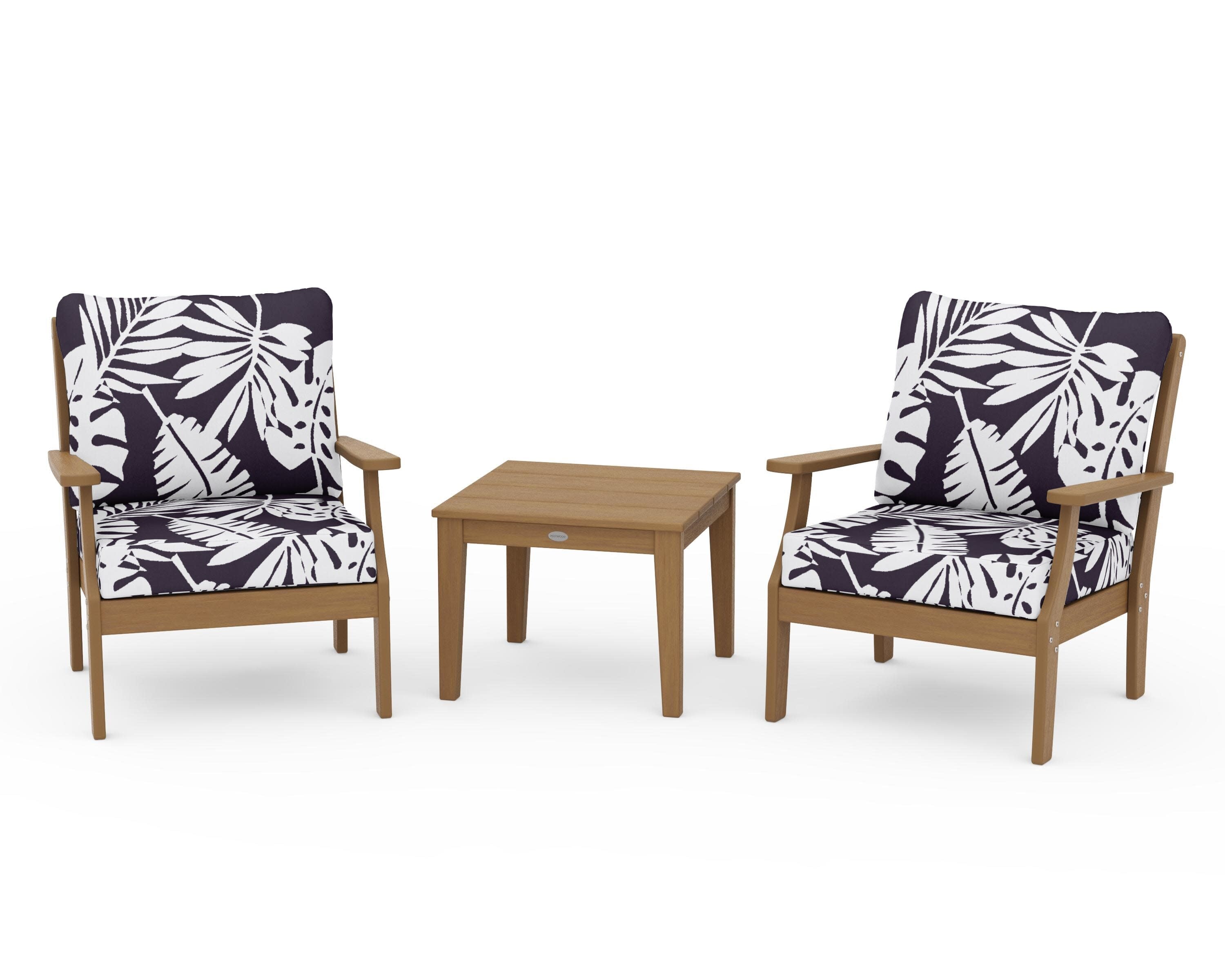 Braxton 3-Piece Deep Seating Set in Natural / Leaf Navy