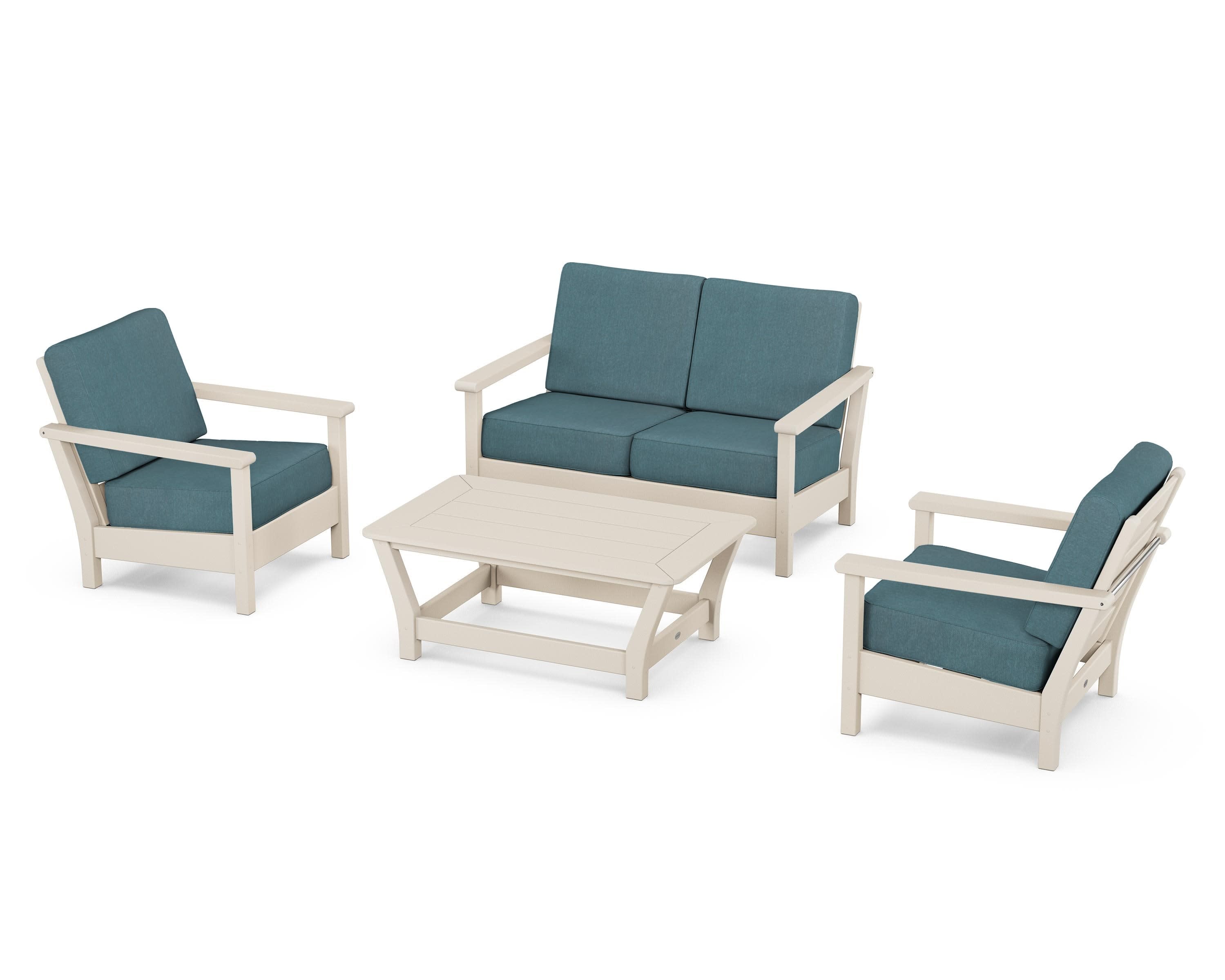 Harbour 4-Piece Deep Seating Set in Sand / Ocean Teal