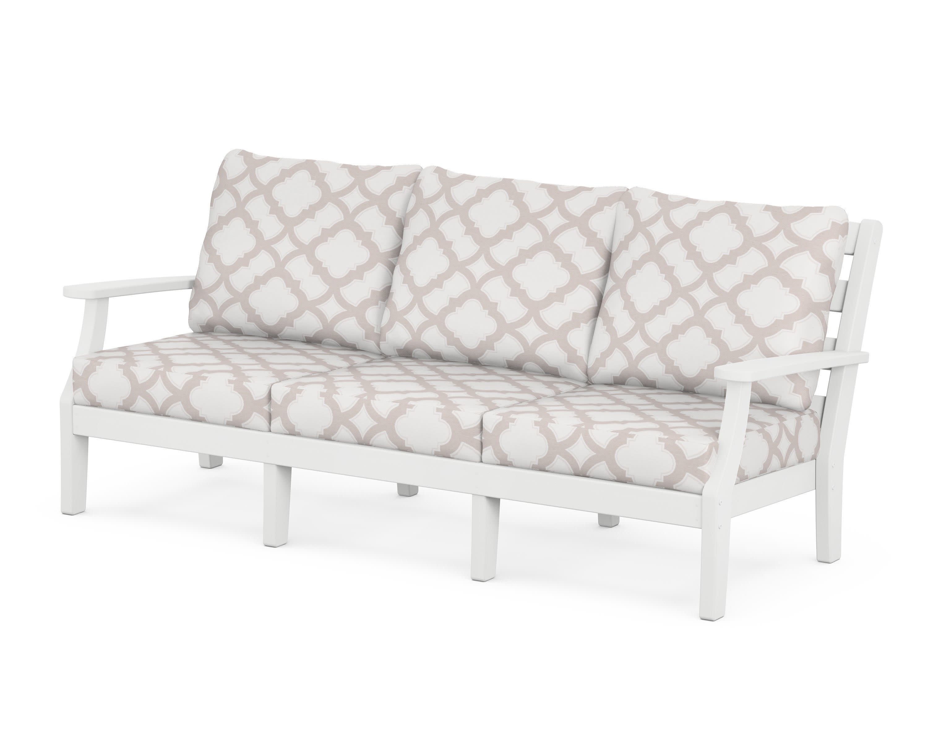 Chesapeake Deep Seating Sofa in White / Trellis Dune Burlap