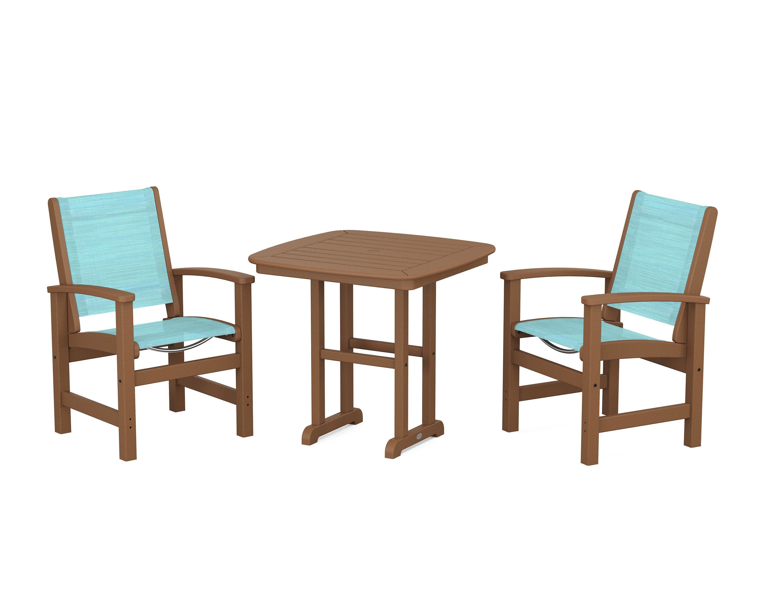 Coastal 3-Piece Dining Set in Teak / Dupioni Aquamarine Sling