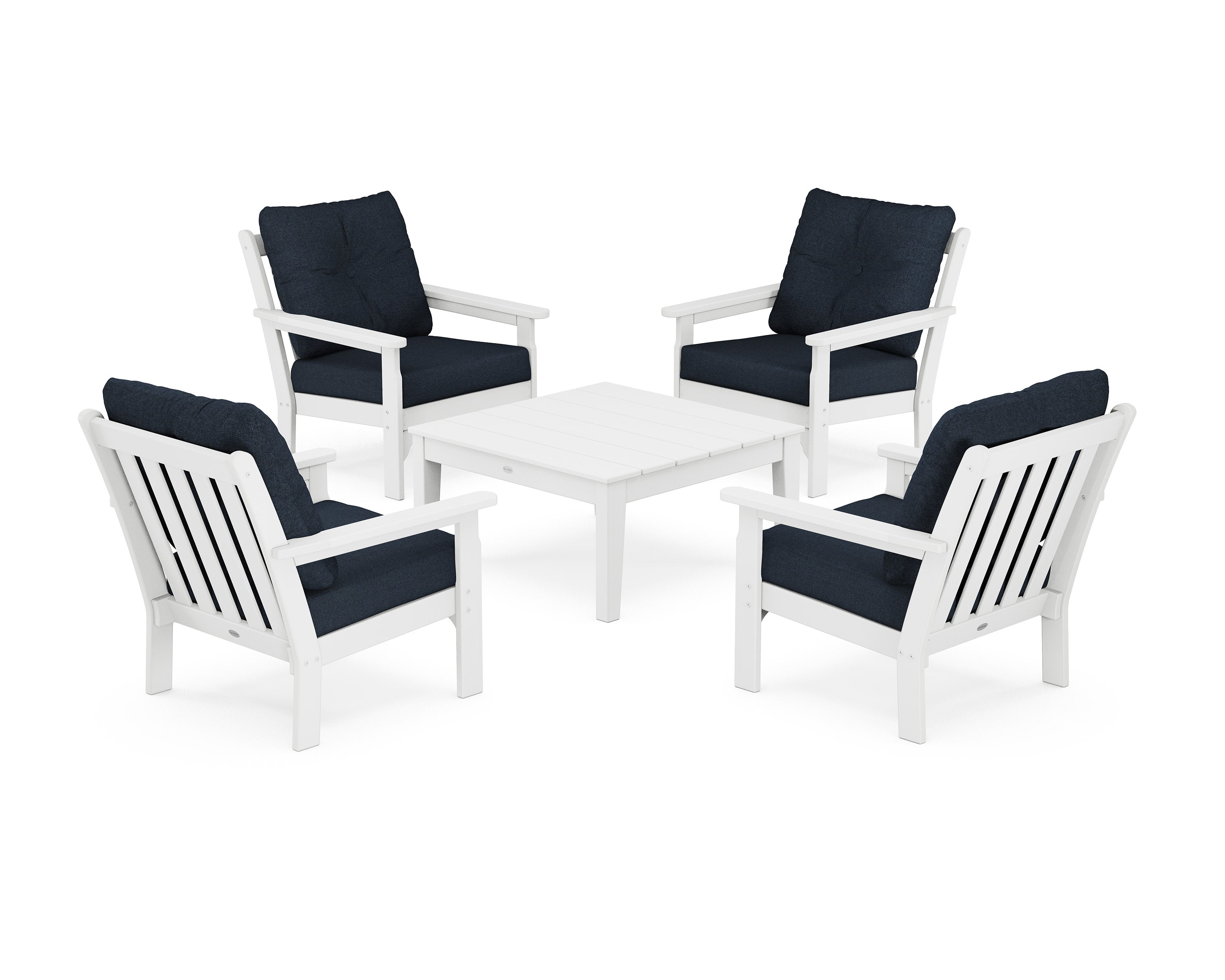 Vineyard 5-Piece Deep Seating Conversation Set in White / Marine Indigo