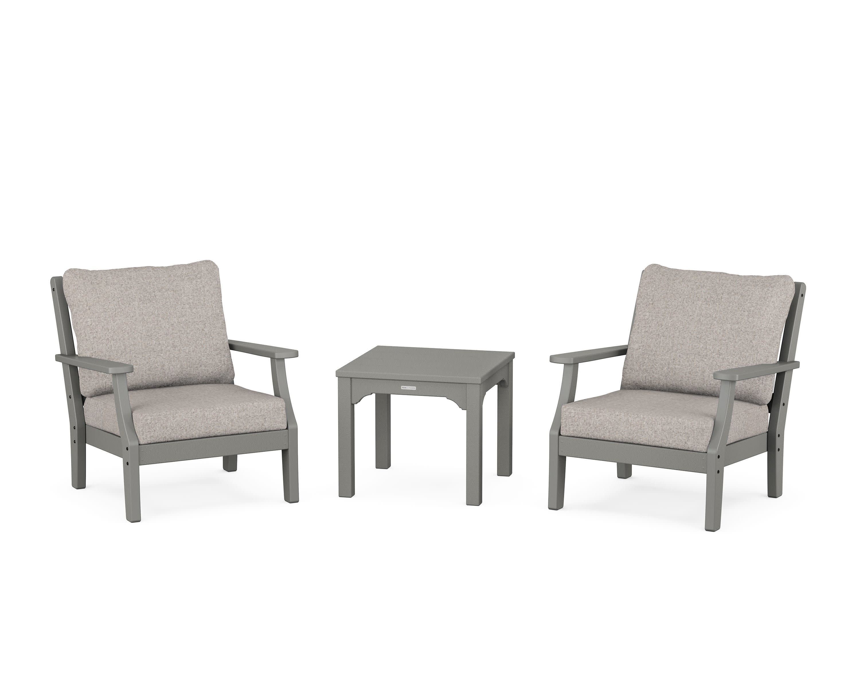 Chinoiserie 3-Piece Deep Seating Set in Slate Grey / Weathered Tweed