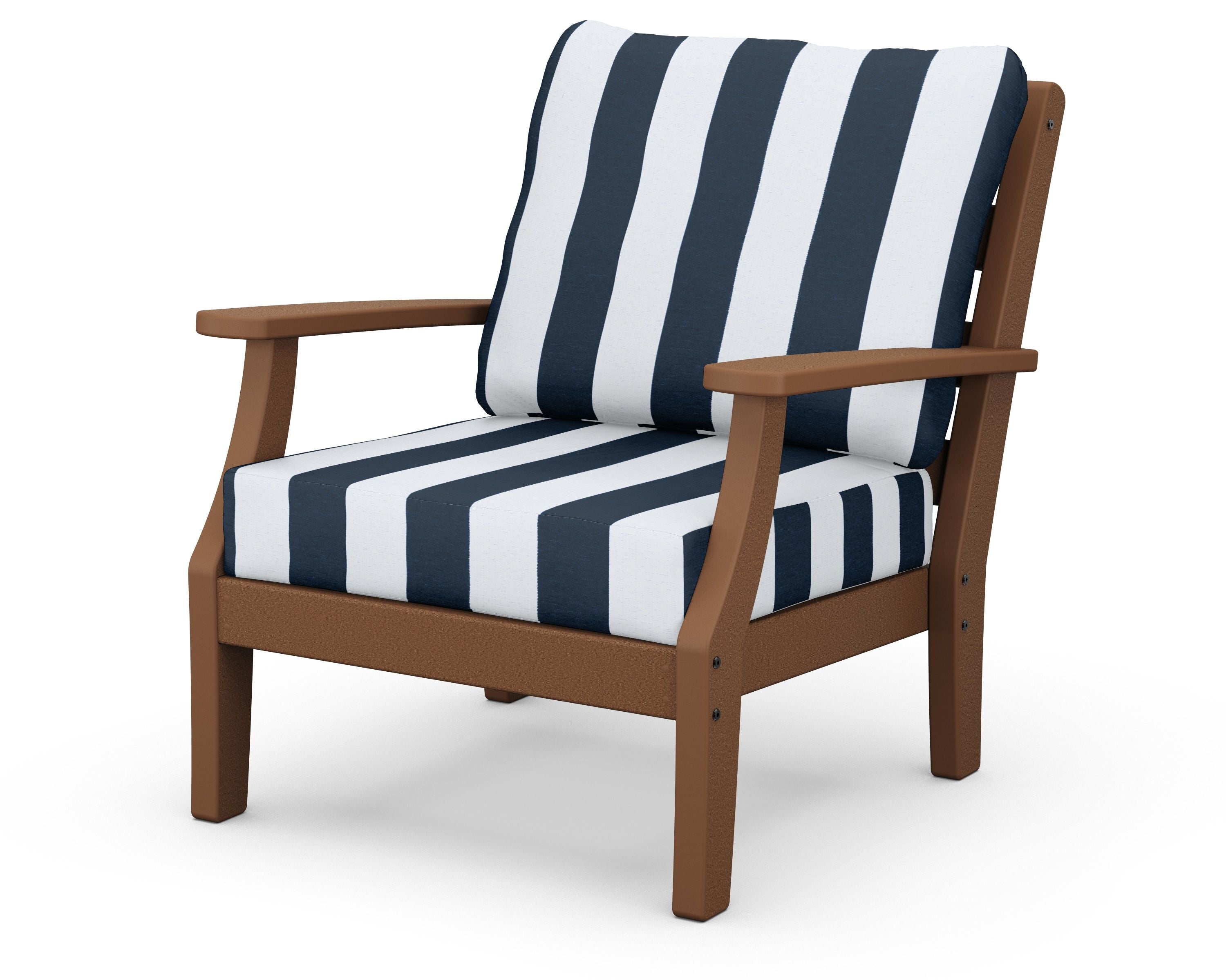 Chesapeake Deep Seating Chair in Teak / Cabana Stripe Marine Indigo