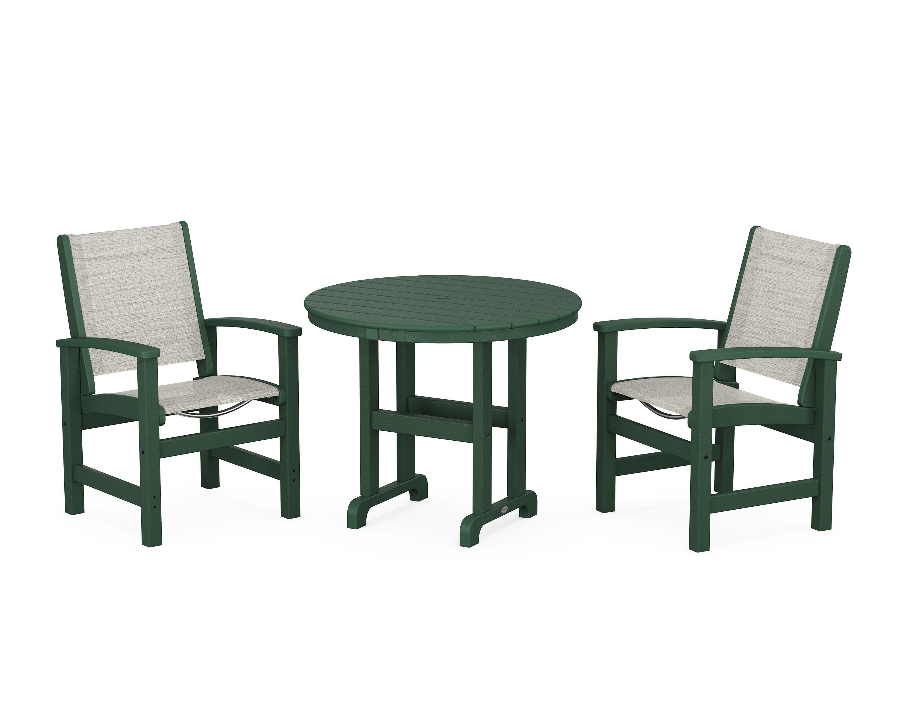 Coastal 3-Piece Round Dining Set in Green / Birch Sling