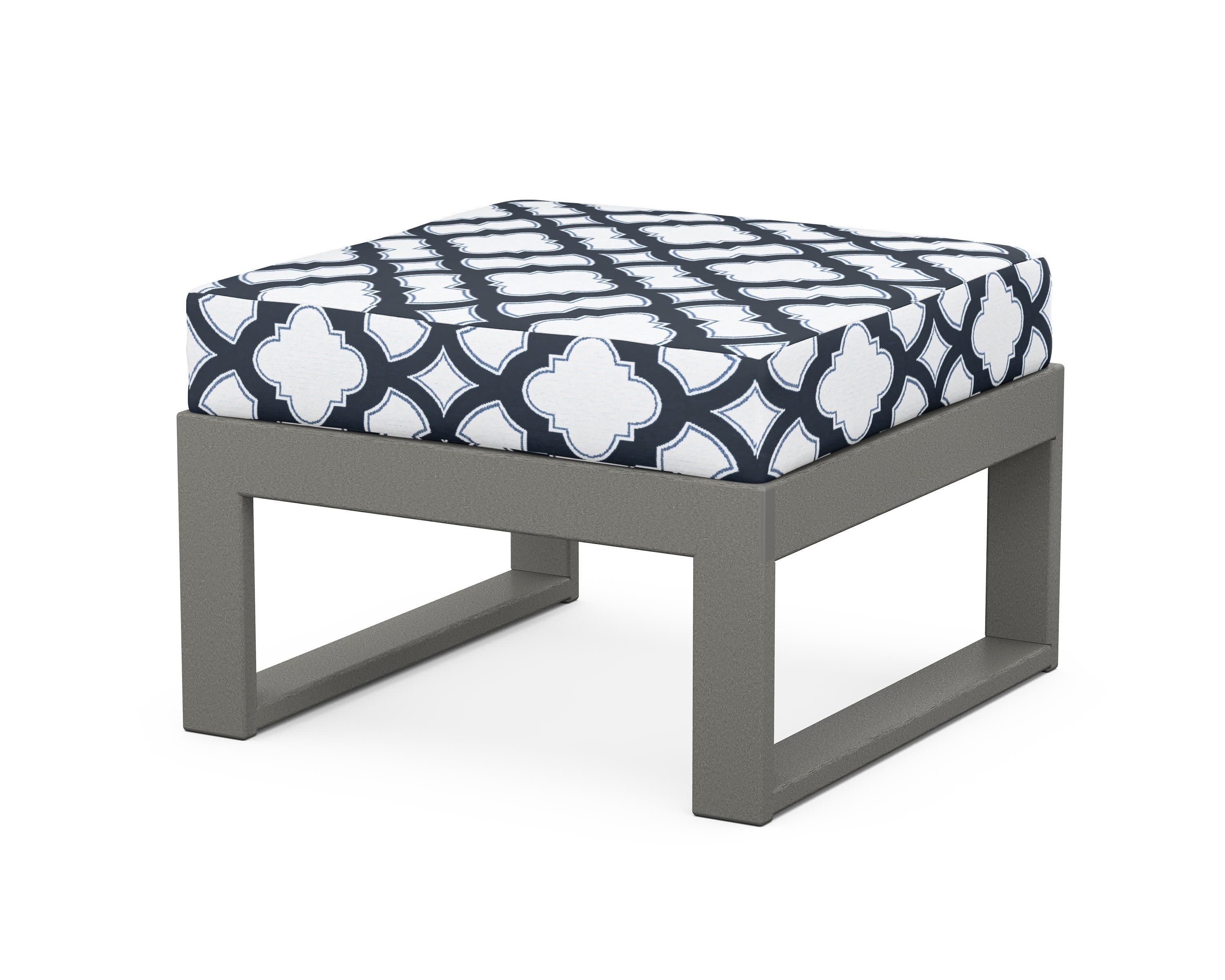 Modular Ottoman - Modern in Slate Grey / Trellis Marine Indigo
