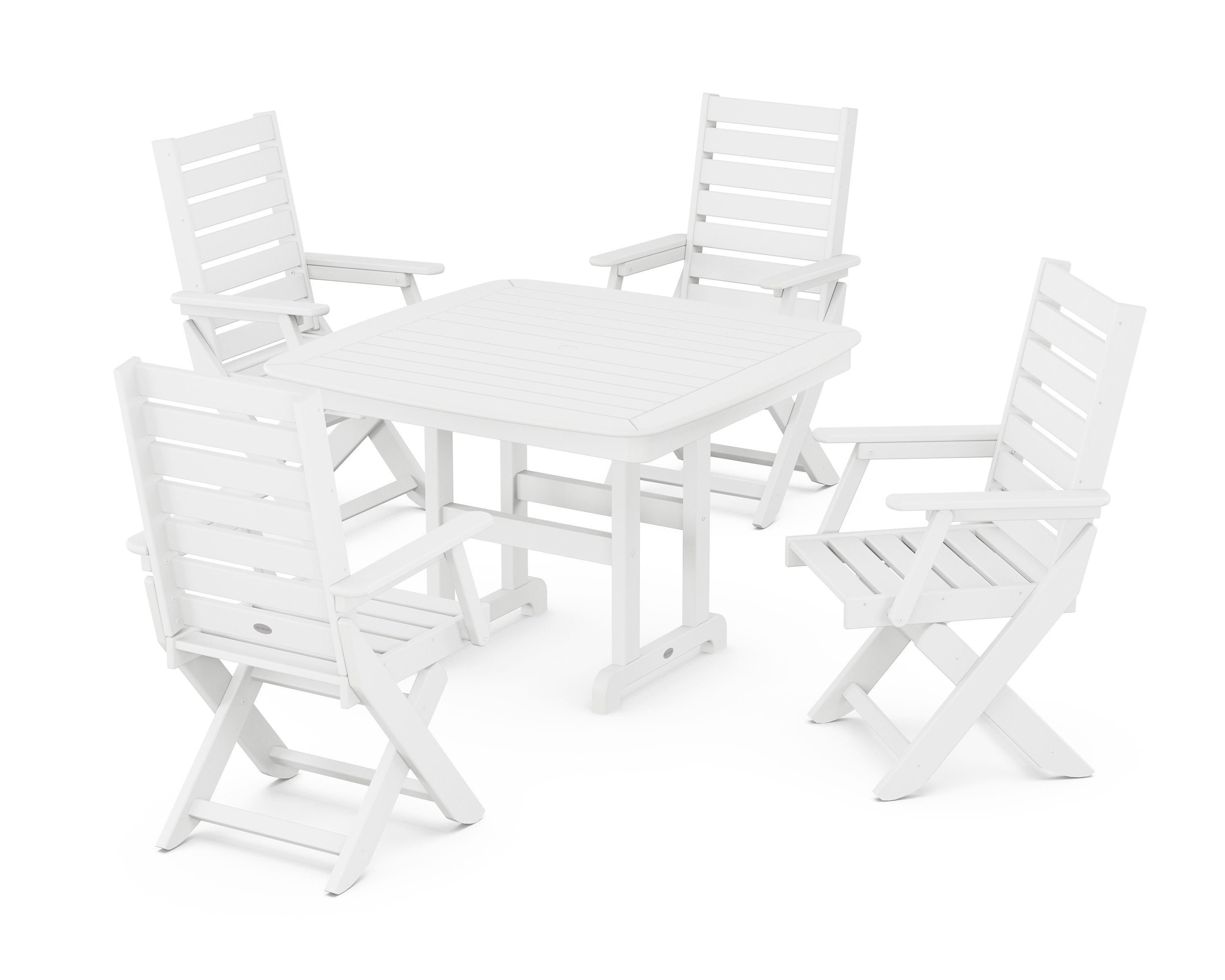 Captain Folding Chair 5-Piece Dining Set with Trestle Legs in White