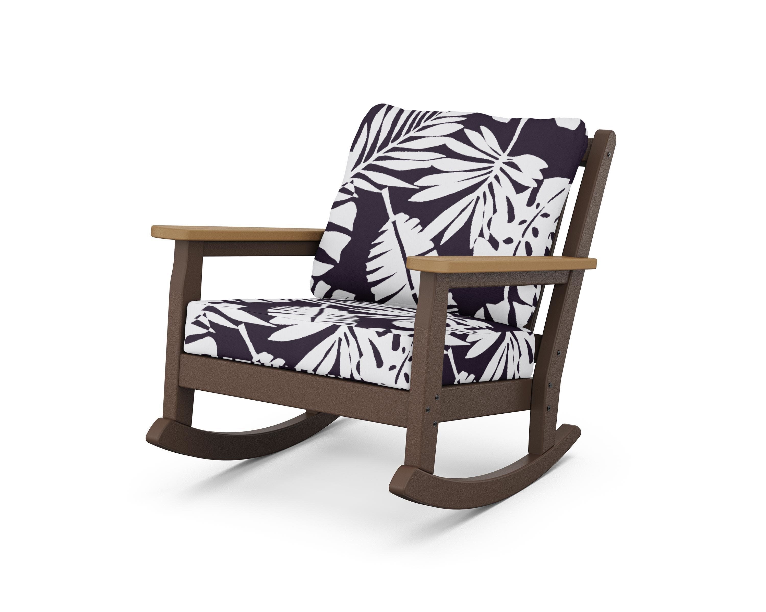 Chippendale Deep Seating Rocking Chair in Mahogany / Natural / Leaf Navy