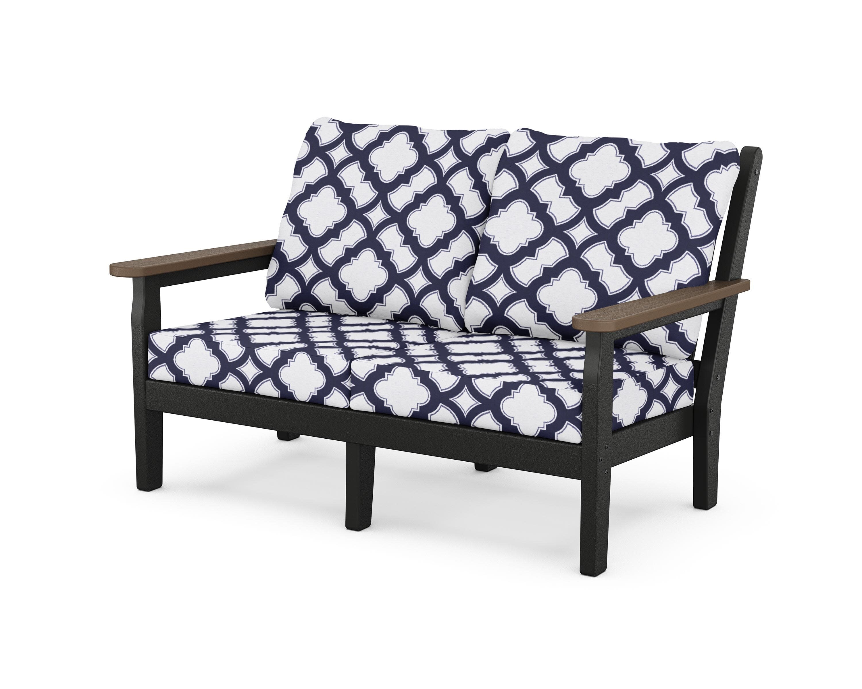 Chippendale Deep Seating Loveseat in Black / Kona / Trellis Navy