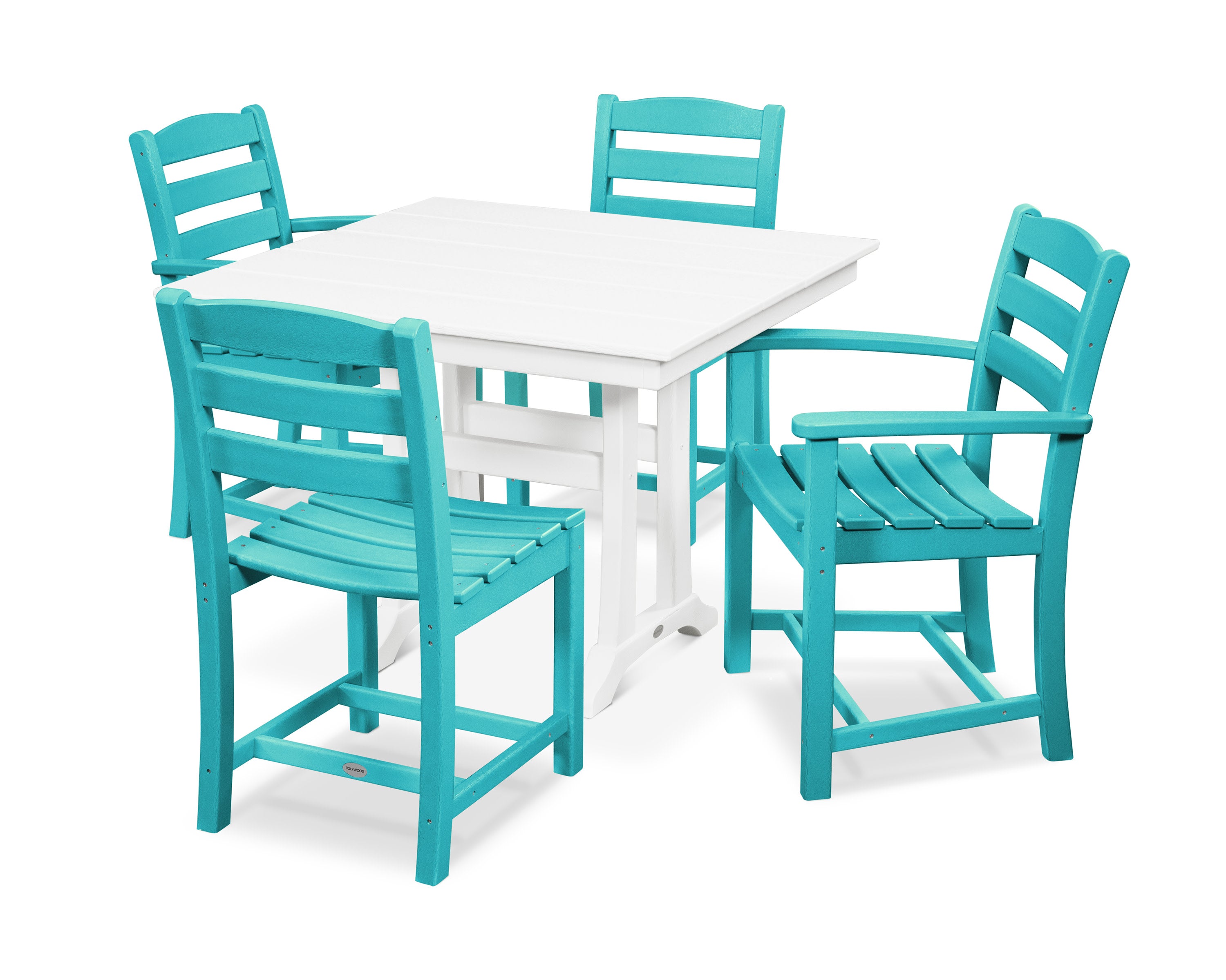 La Casa Caf 5-Piece Farmhouse Dining Set with Trestle Legs in Aruba / White