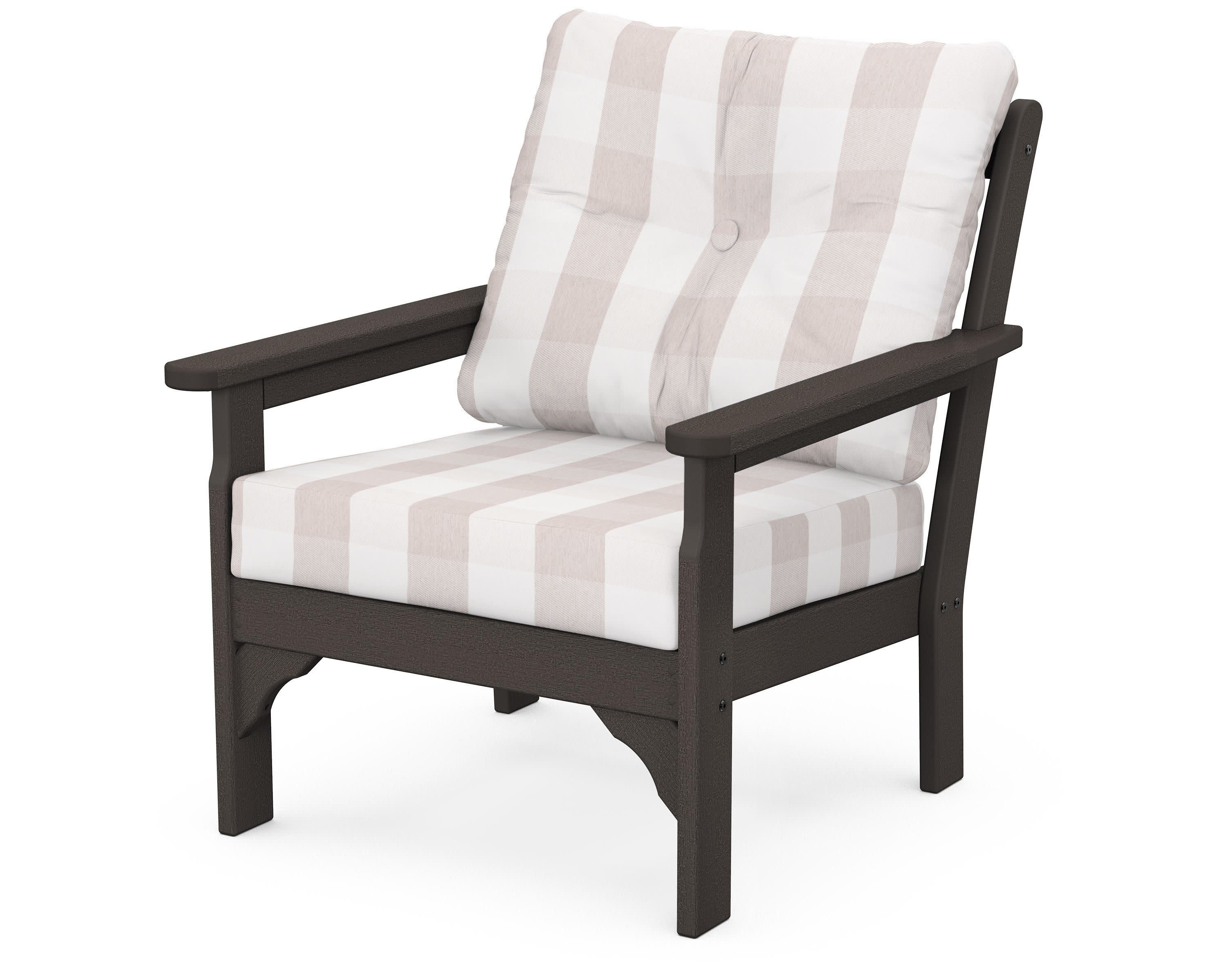 Vineyard Deep Seating Chair in Vintage Coffee / Buffalo Plaid Dune Burlap