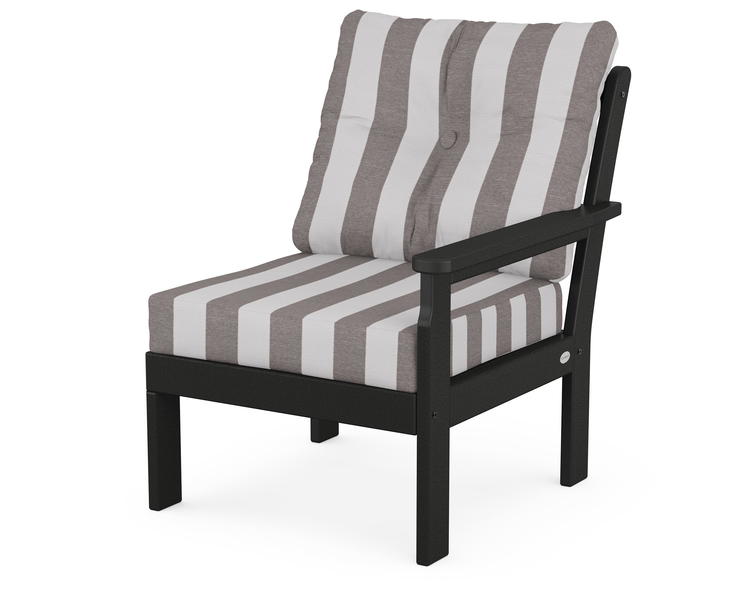 Vineyard Modular Right Arm Chair in Black / Cabana Stripe Grey Mist