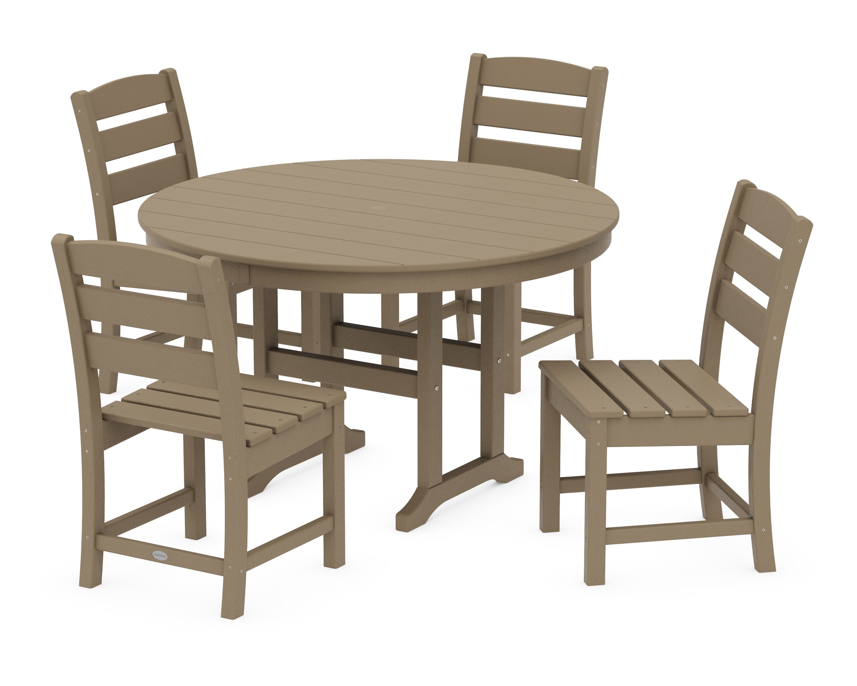 Lakeside 5-Piece Round Farmhouse Side Chair Dining Set in Vintage Sahara