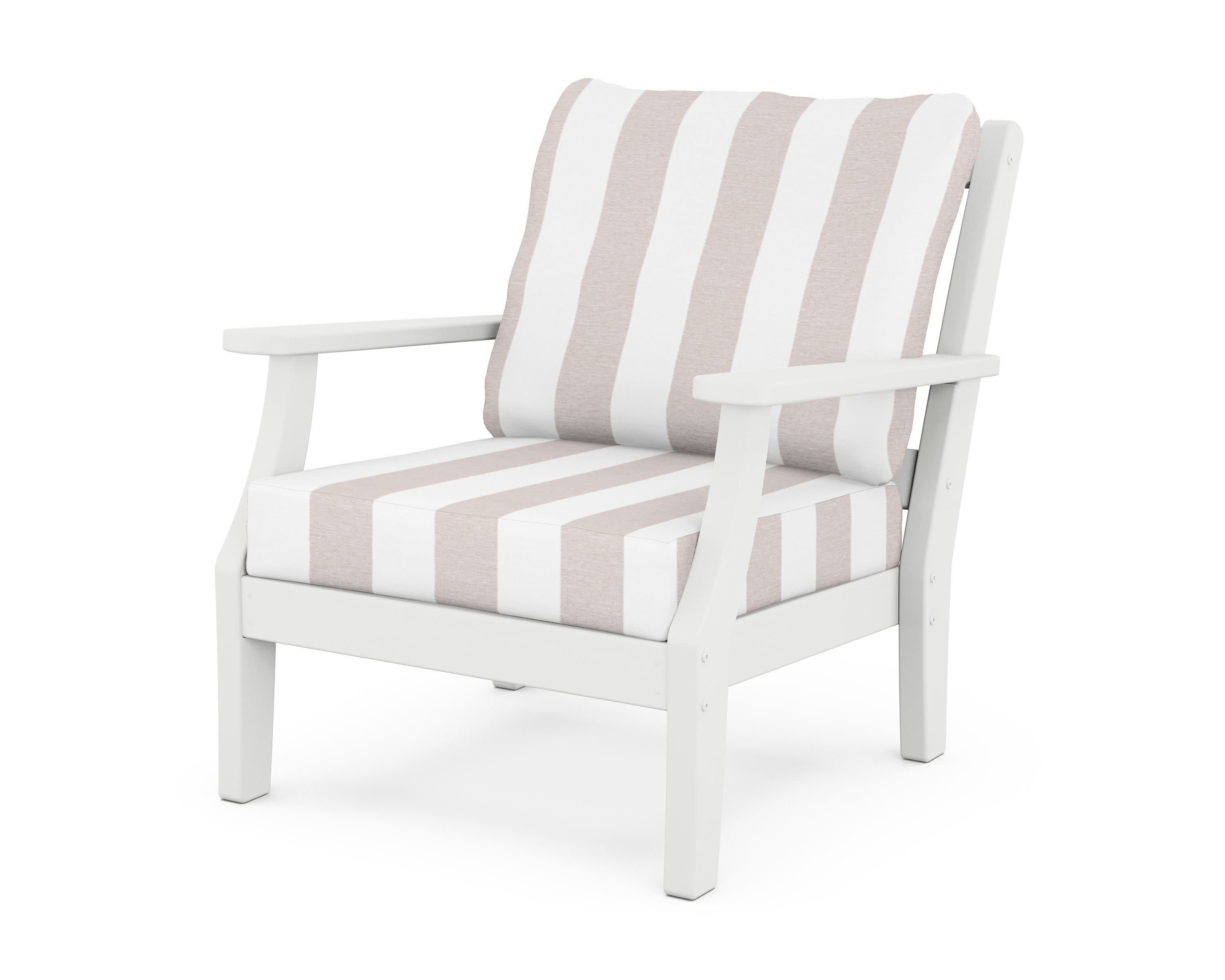 Chinoiserie Deep Seating Chair in White / Cabana Stripe Dune Burlap