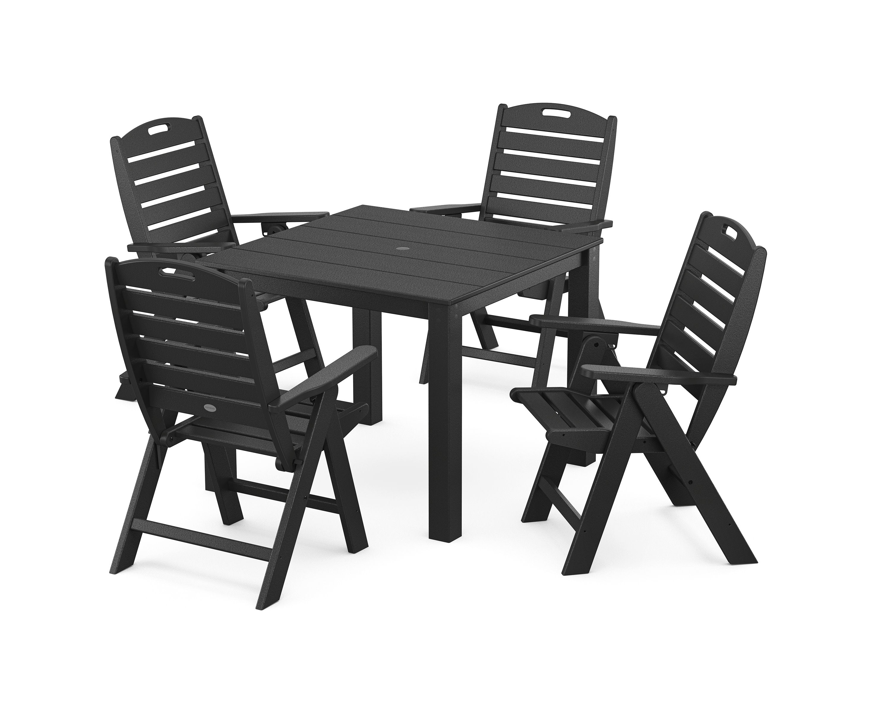 Nautical Folding Highback Chair 5-Piece Parsons Dining Set in Black