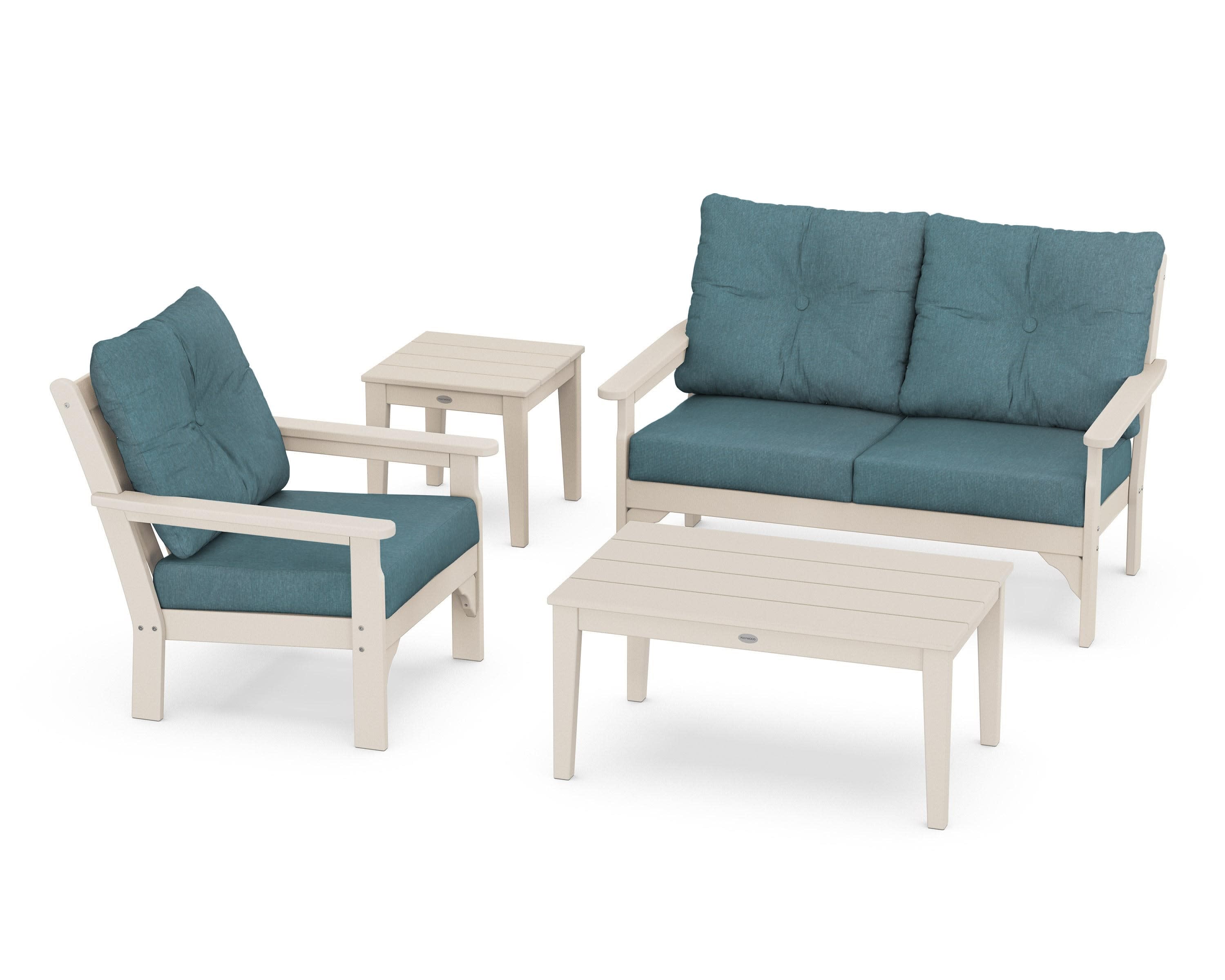 Vineyard 4-Piece Deep Seating Set in Sand / Ocean Teal